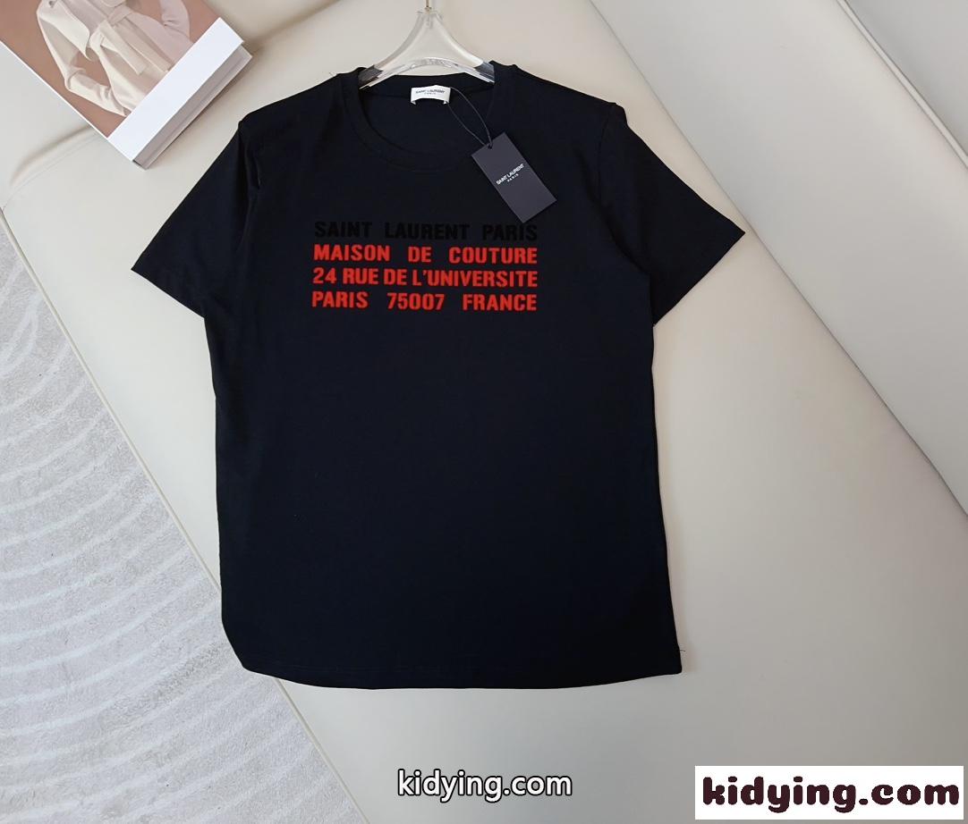 シンプル コットン ロゴTシャツ イヴ・サンローラン Tシャツ コピー ブラック-1