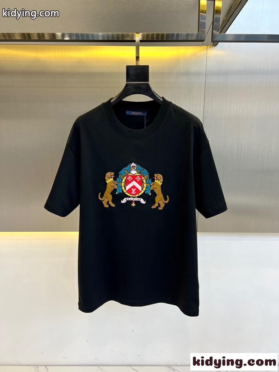 エンベリッシュドコットンTシャツ ルイ・ヴィトン Tシャツ コピー ブラック-0
