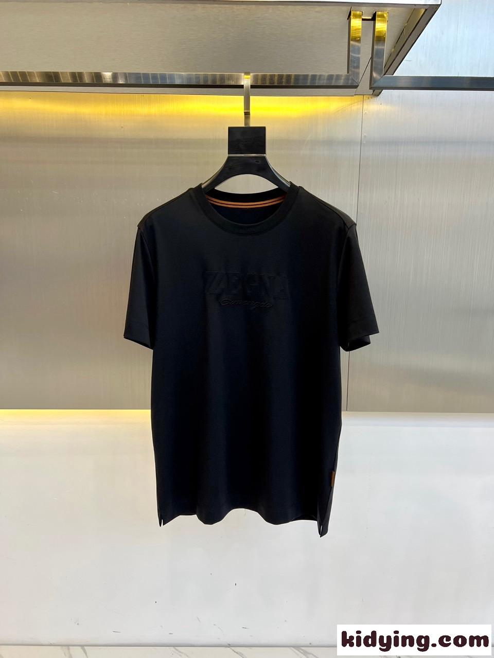 シンプル ロゴ エルメネジルド・ゼニア 半袖Tシャツ コピー クルーネック ブラック-1