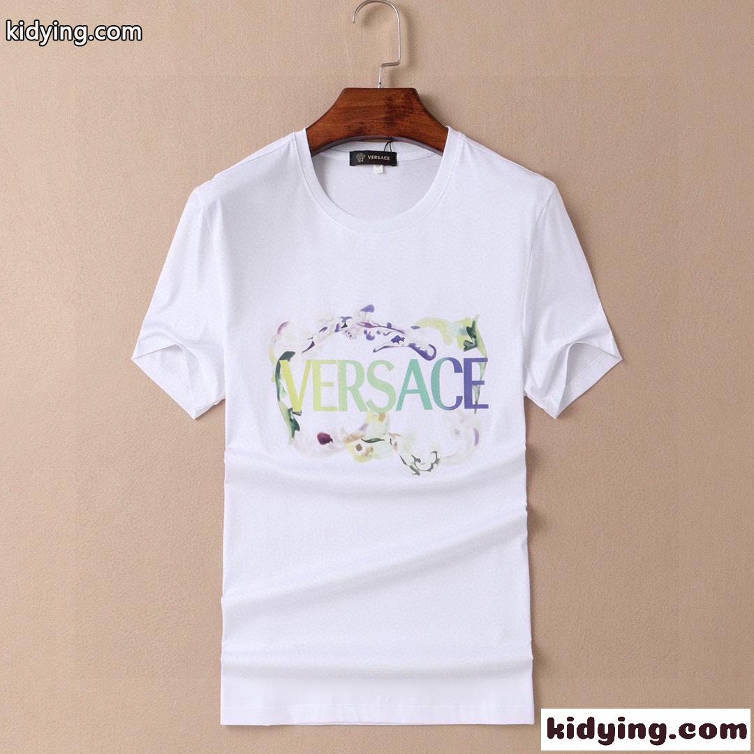 春夏 定番 柔らかい 快適 トップス ヴェルサーチェ 半袖Tシャツ コピー シンプル カジュアル ロゴ クルーネック-0