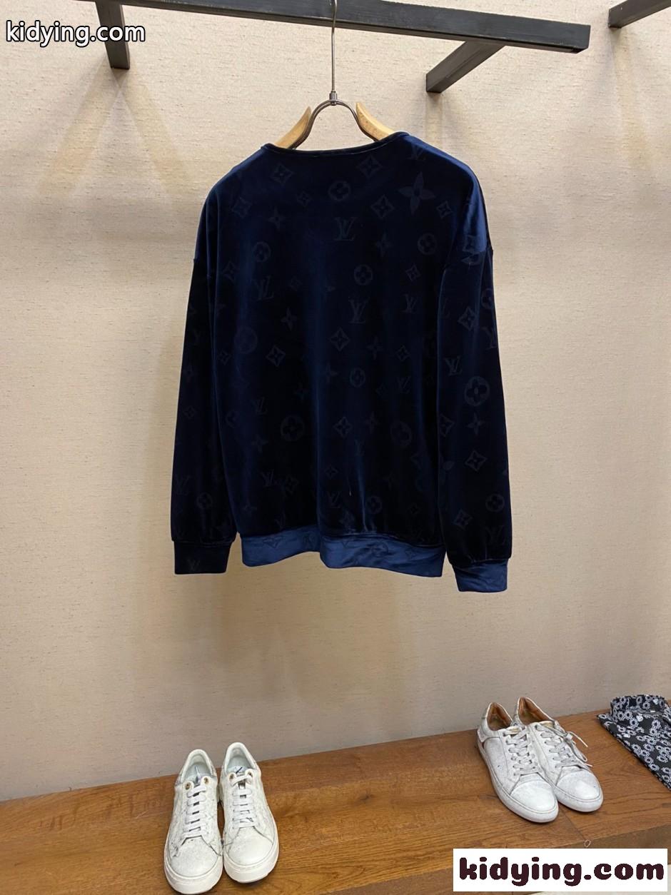 モノグラム ベロア クルーネック スウェット ルイ・ヴィトン Tシャツ コピー ネイビー-0
