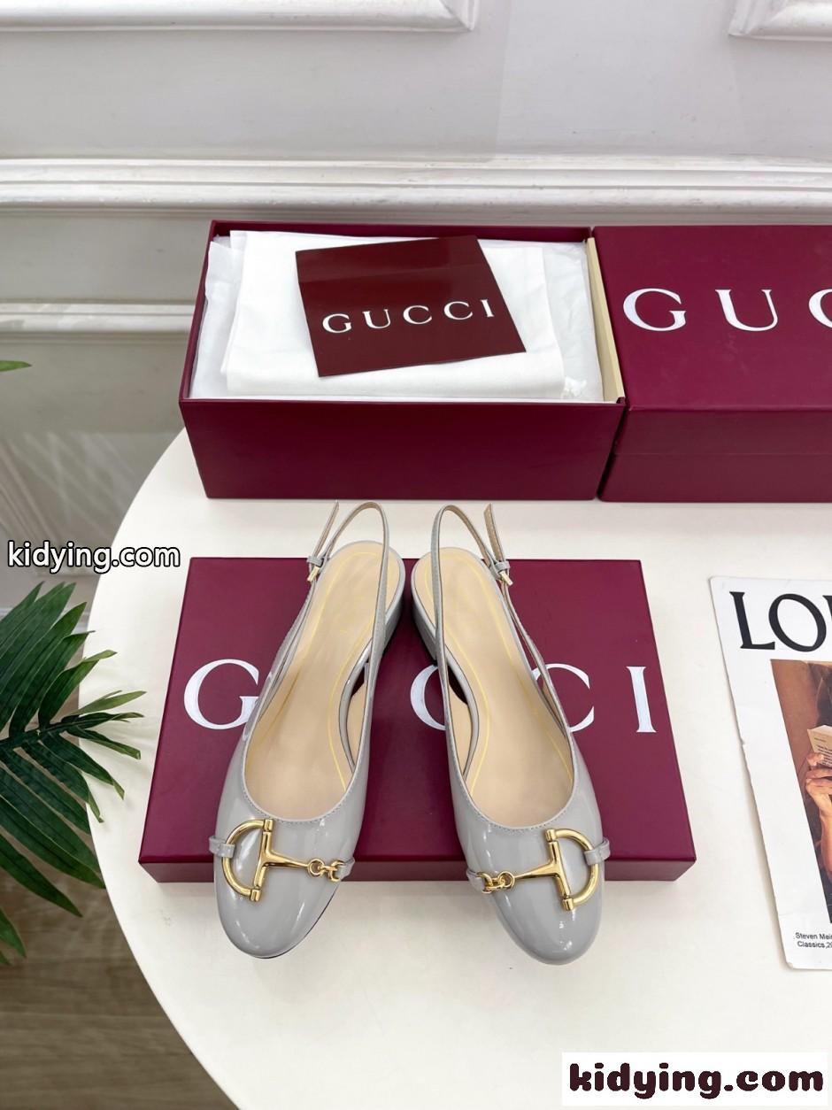グッチ パンプス コピー GUCCI ホースビット スリングバック パンプス グレー-2
