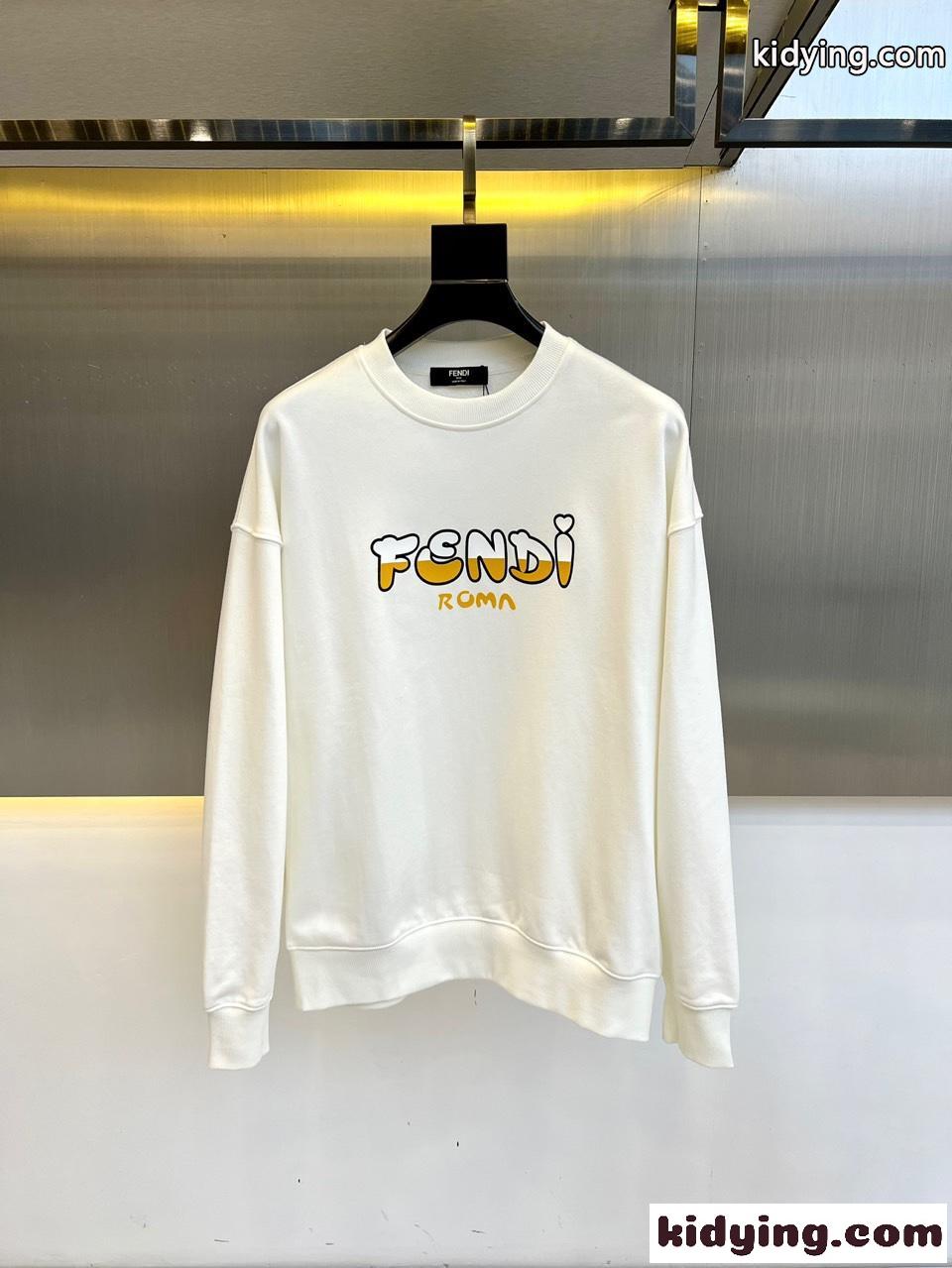 カジュアル フェンディ Tシャツ コピー ロゴ入り クルーネック スウェットシャツ ホワイト-0