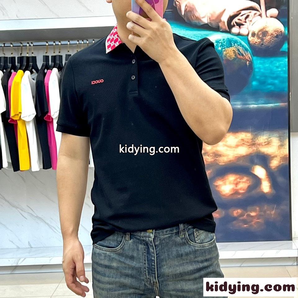 グッチ Tシャツ 偽物 上品 カジュアル コットンピケ 半袖ポロシャツ ブラック-1