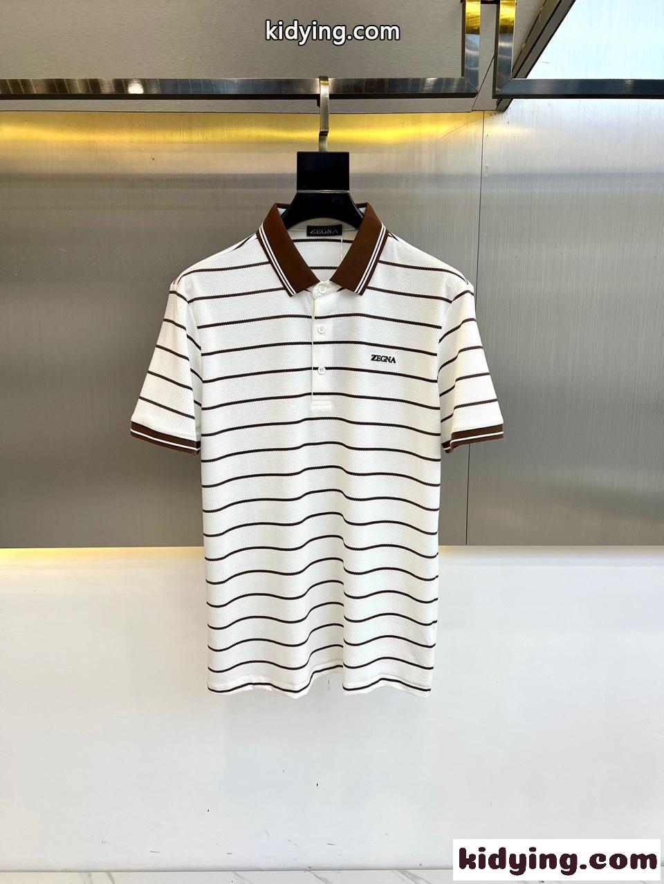 定番 カジュアル ボーダー柄 ポロシャツ エルメネジルド・ゼニア Tシャツ コピー ホワイト-1