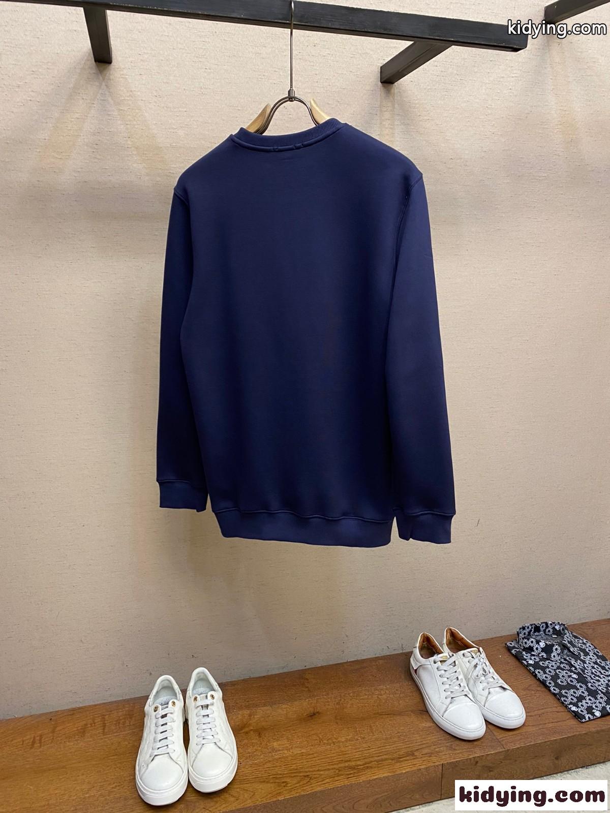 ヴェルサーチェ Tシャツ コピー コットン シンプル ロゴ クルーネック スウェットシャツ ブルー-1