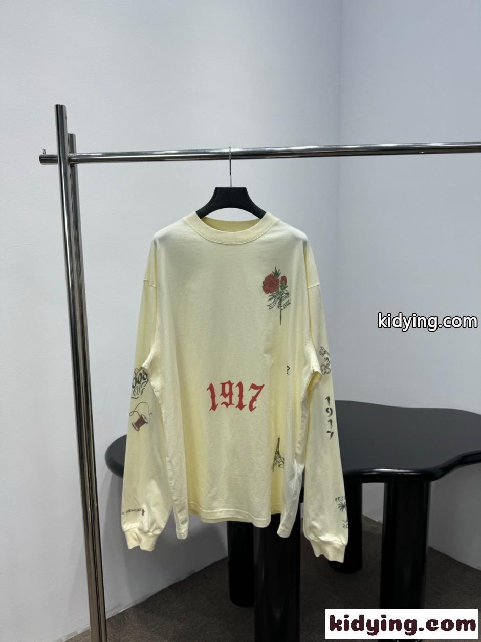 ユニセックス オーバーサイズ 長袖Tシャツ バレンシアガ Tシャツ 偽物 イエロー-1