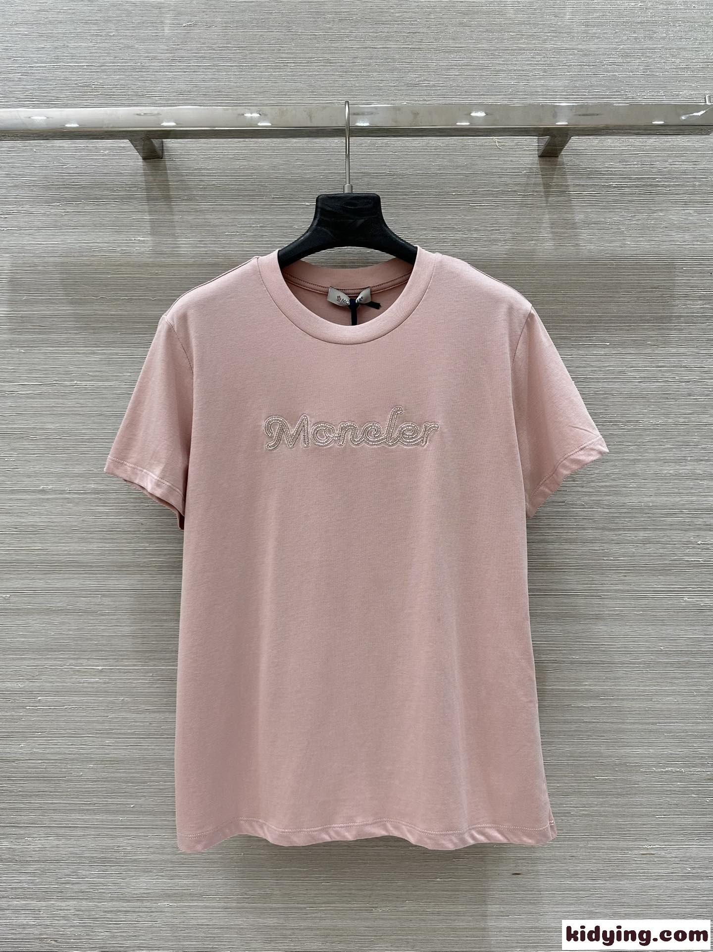 シンプル ロゴ入り コットン 半袖Tシャツ モンクレール Tシャツ コピー ピンク-2