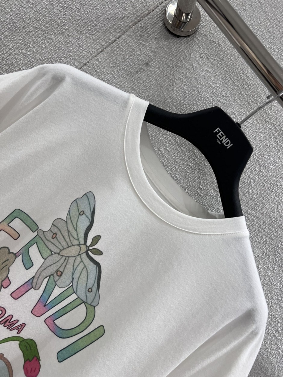 ユニセックス プリント コットン 半袖tシャツ フェンディ Tシャツ 偽物 クルーネック-2