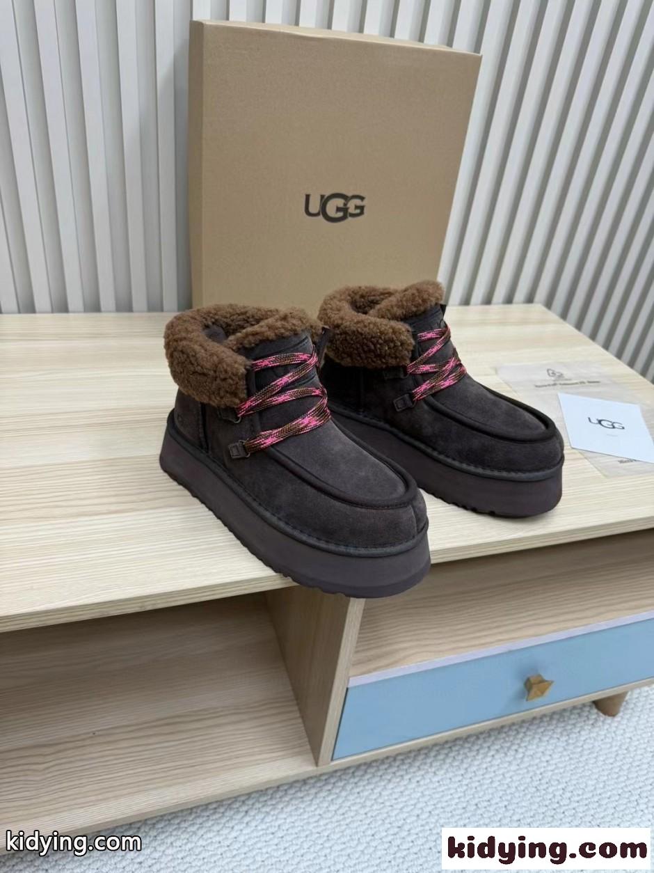 UGG プラットフォーム スエード レースアップブーツ アグ スーパーコピー ダークブラウン-4