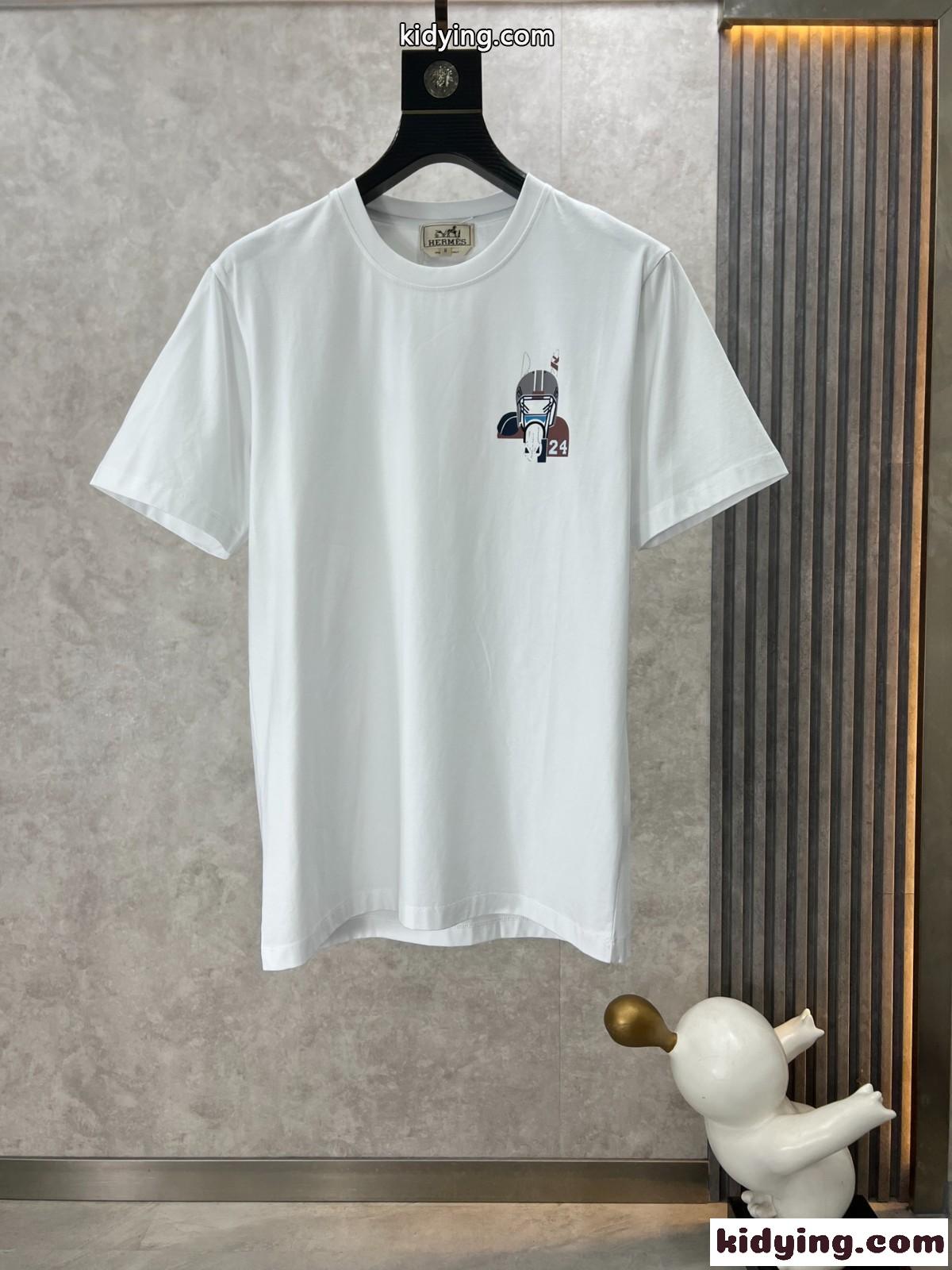 カジュアル 上品 エルメス Tシャツ コピー クルーネック 半袖Tシャツ ホワイト-1