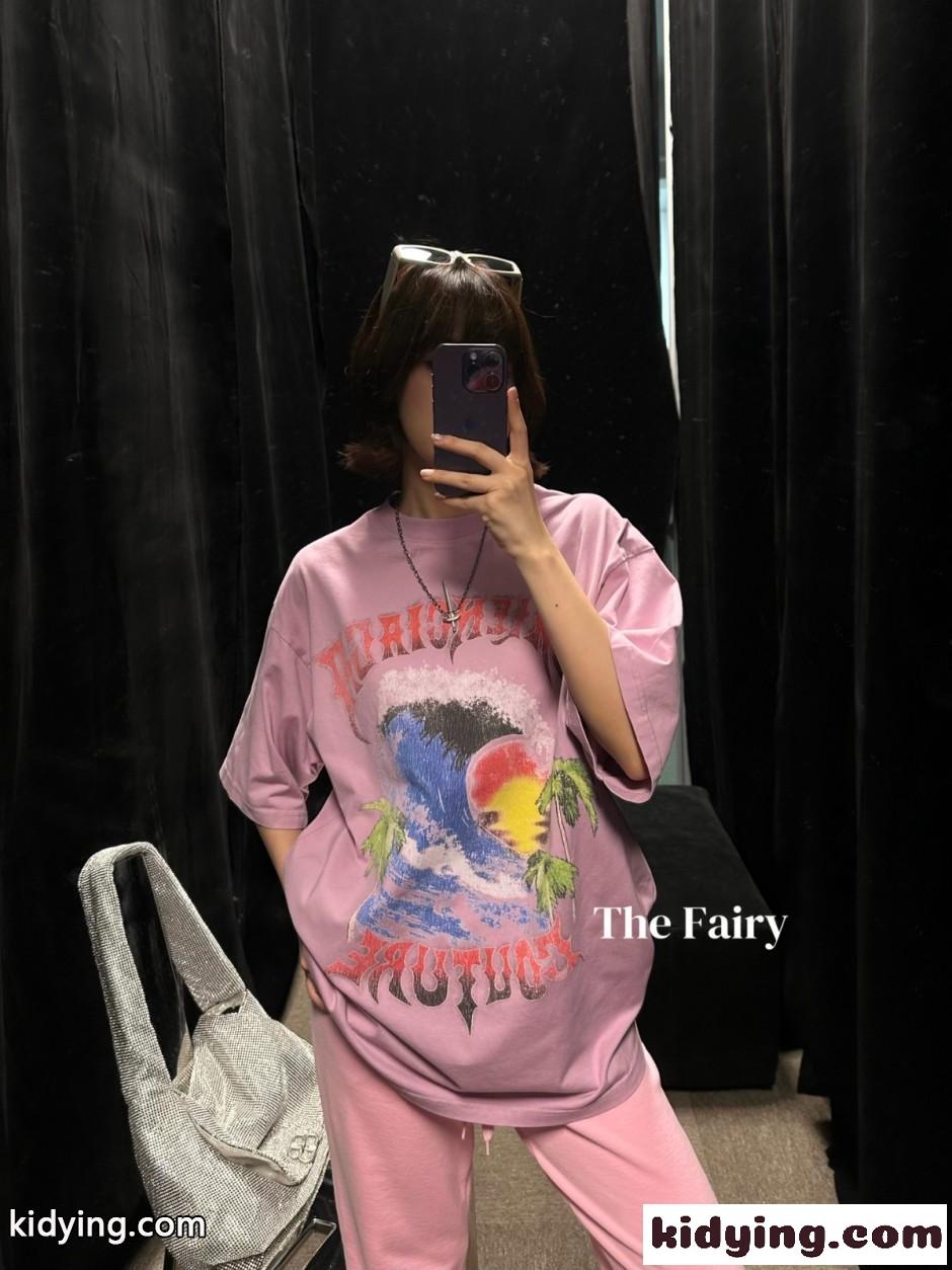 オーバーサイズTシャツ プリント バレンシアガ Tシャツ 偽物 ピンク-3