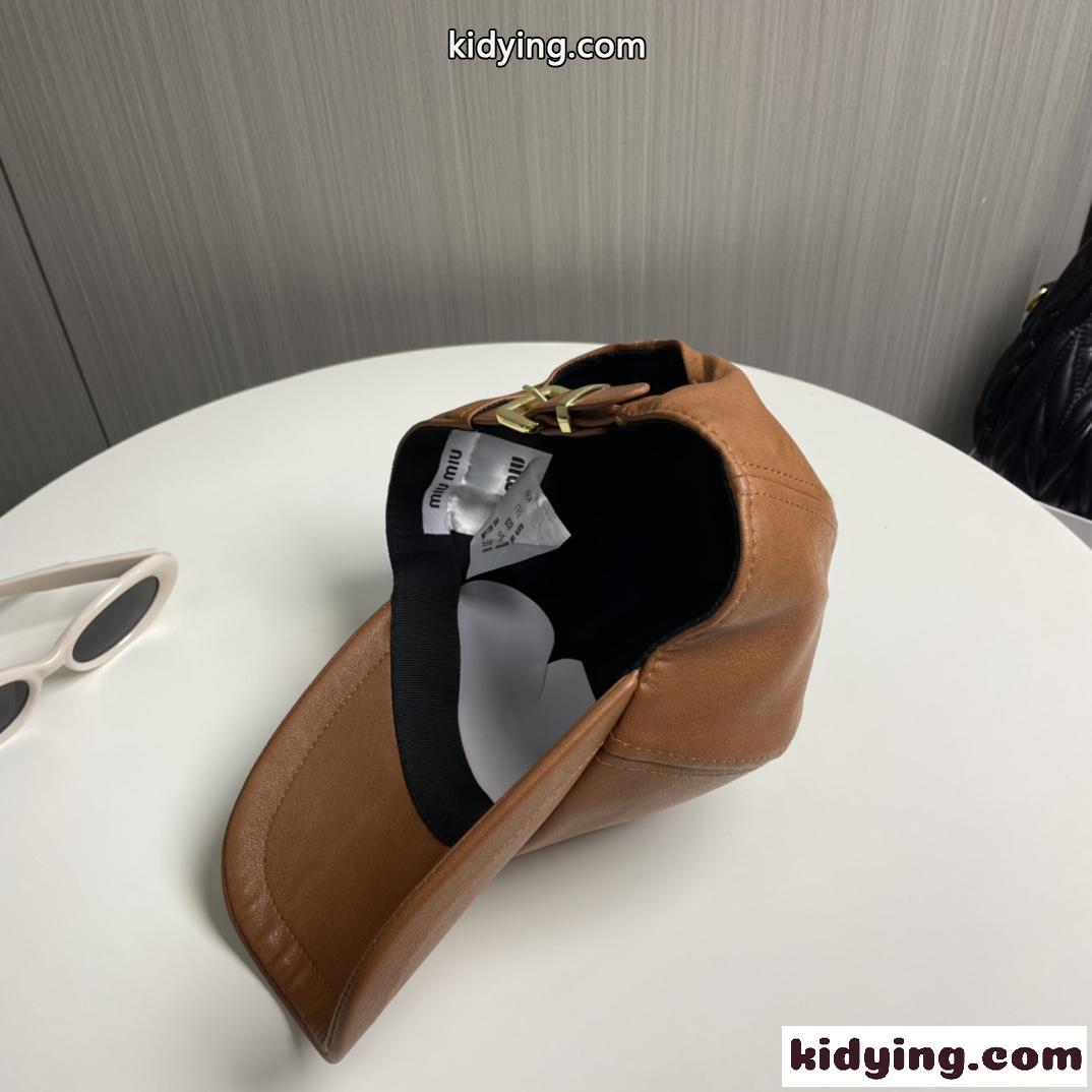 カジュアル 上品 レザーキャップ ミュウミュウ キャップ 偽物 帽子 ブラウン-1