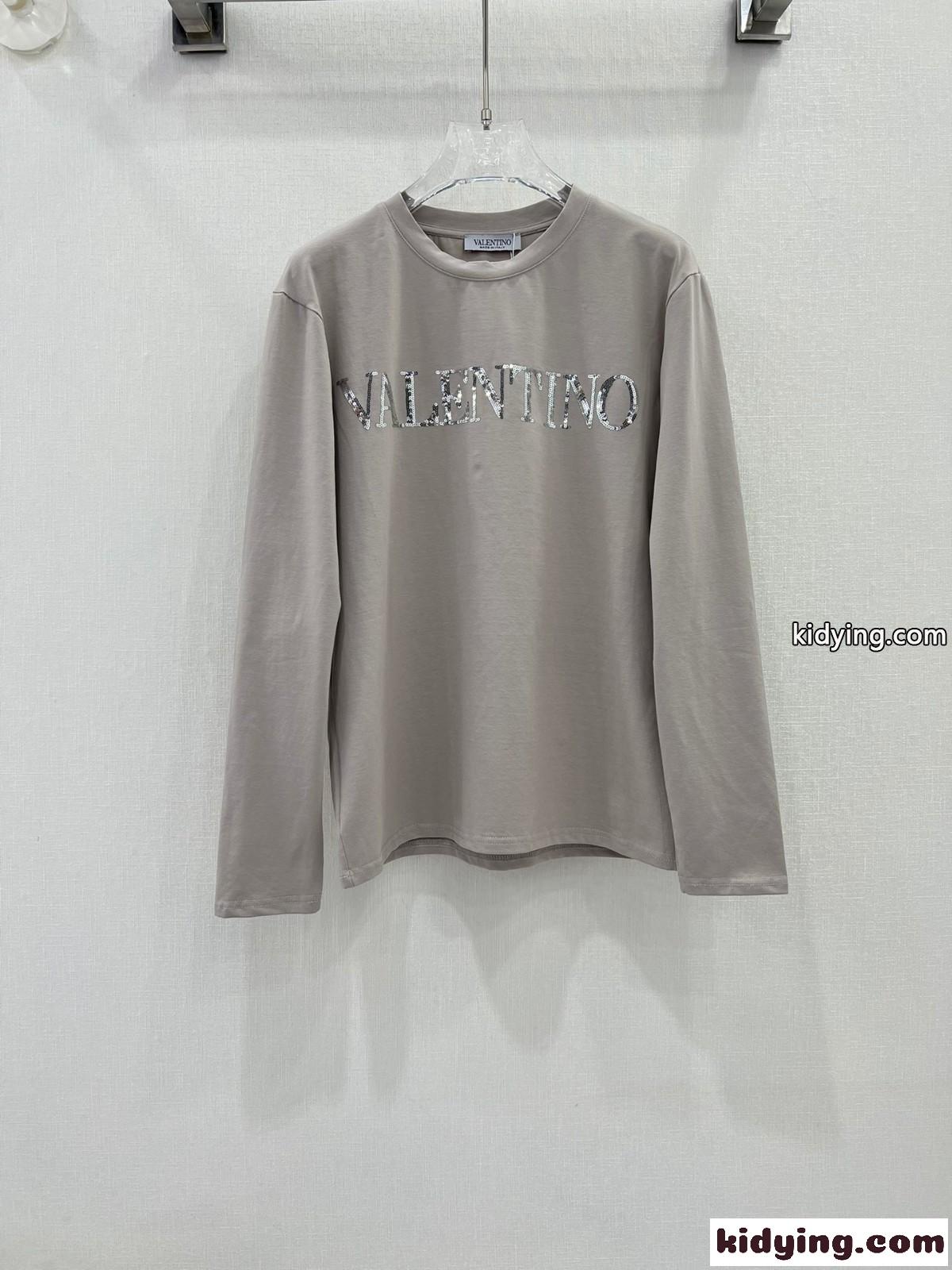 ヴァレンティノ Tシャツ コピー シンプル スパンコールロゴ クルーネック-0