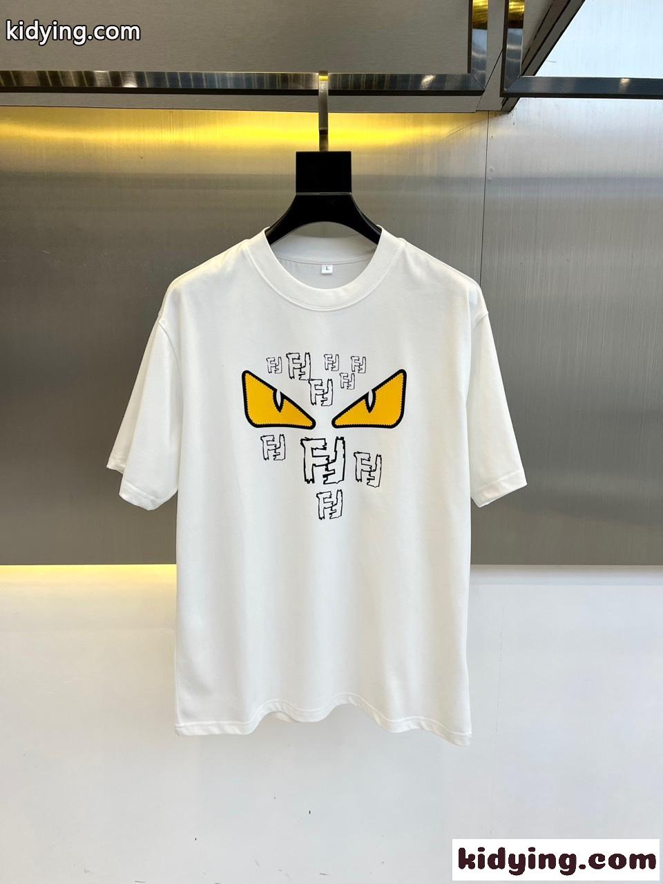 フェンディ Tシャツ 偽物 カジュアル プリント コットン 半袖Tシャツ ホワイト-0