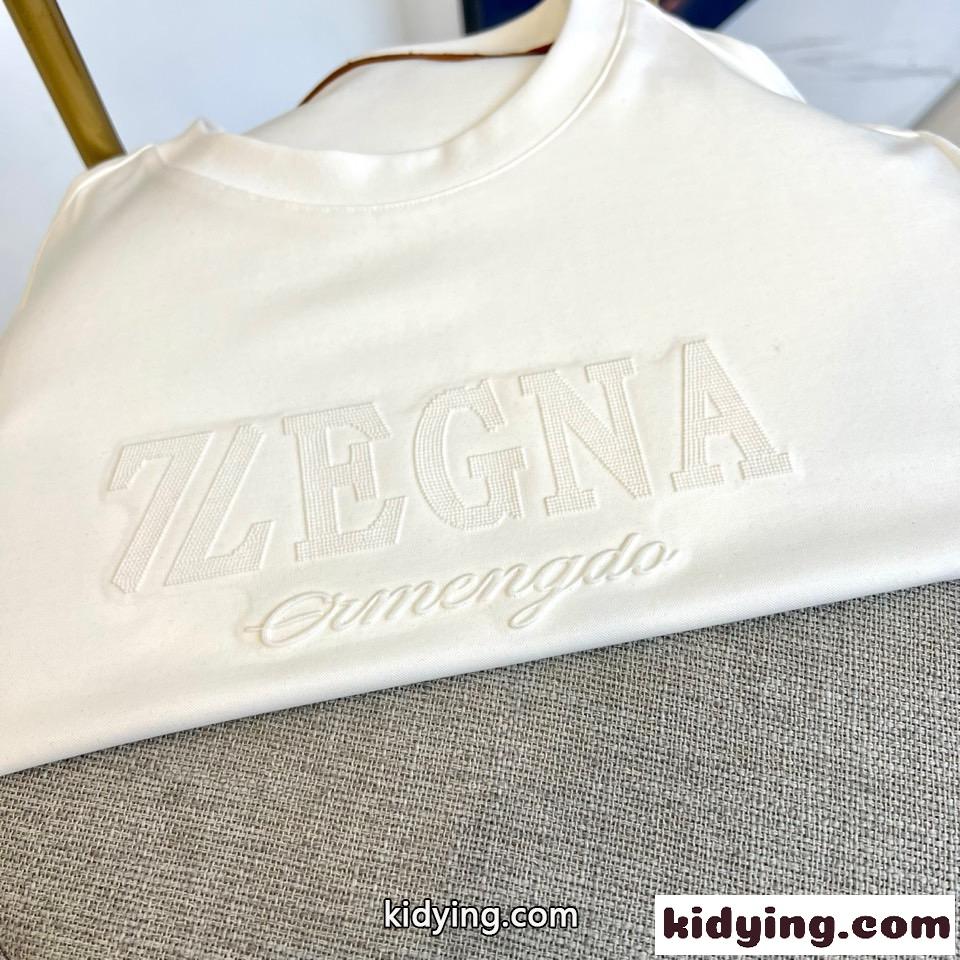 シンプル ロゴ エルメネジルド・ゼニア 半袖Tシャツ コピー クルーネック ホワイト-2