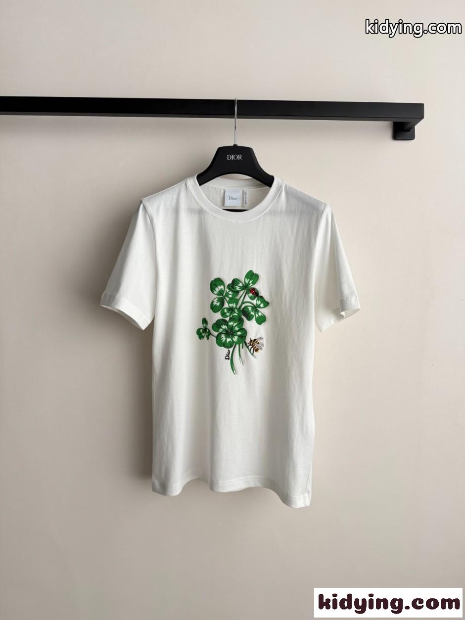 プリント入り コットン 半袖Tシャツ クリスチャン・ディオール Tシャツ コピー ホワイト-1