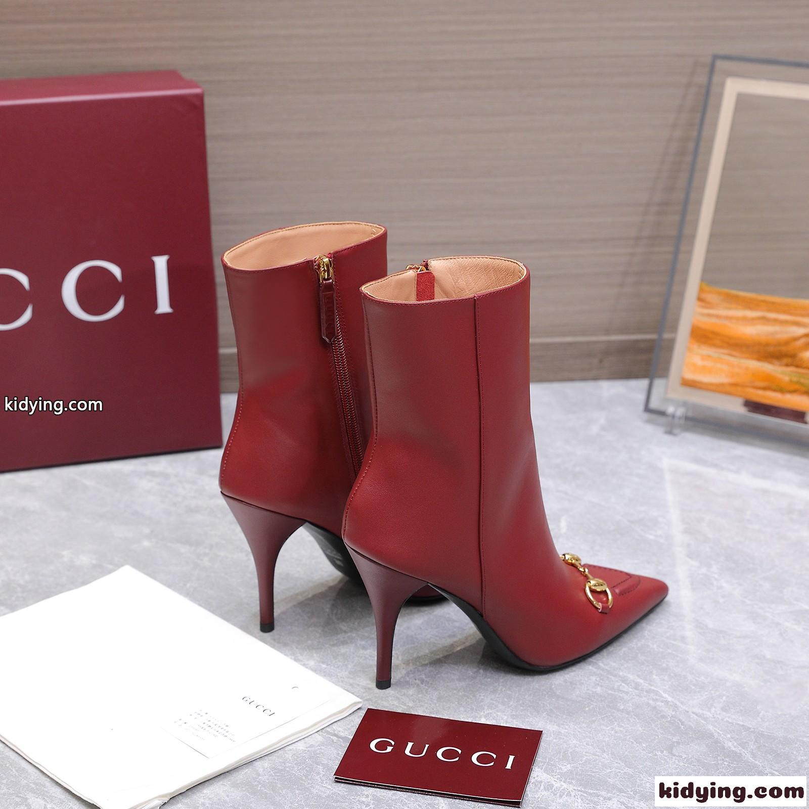 Gucci ホースビット レザー アンクルブーツ グッチ ブーツ コピー ポインテッドトゥ レッド-4