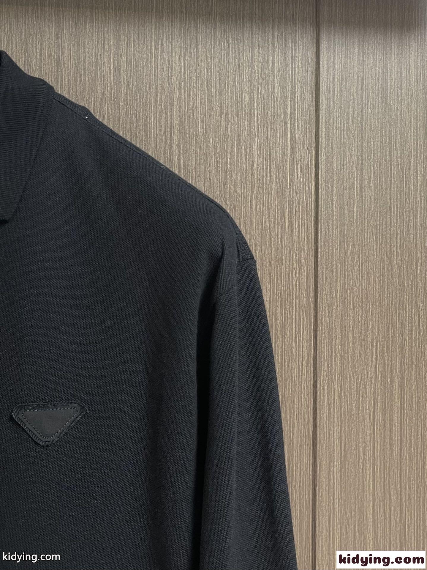 レイヤリング コットン ポロシャツ プラダ Tシャツ コピー ロングスリーブ ブラック-2