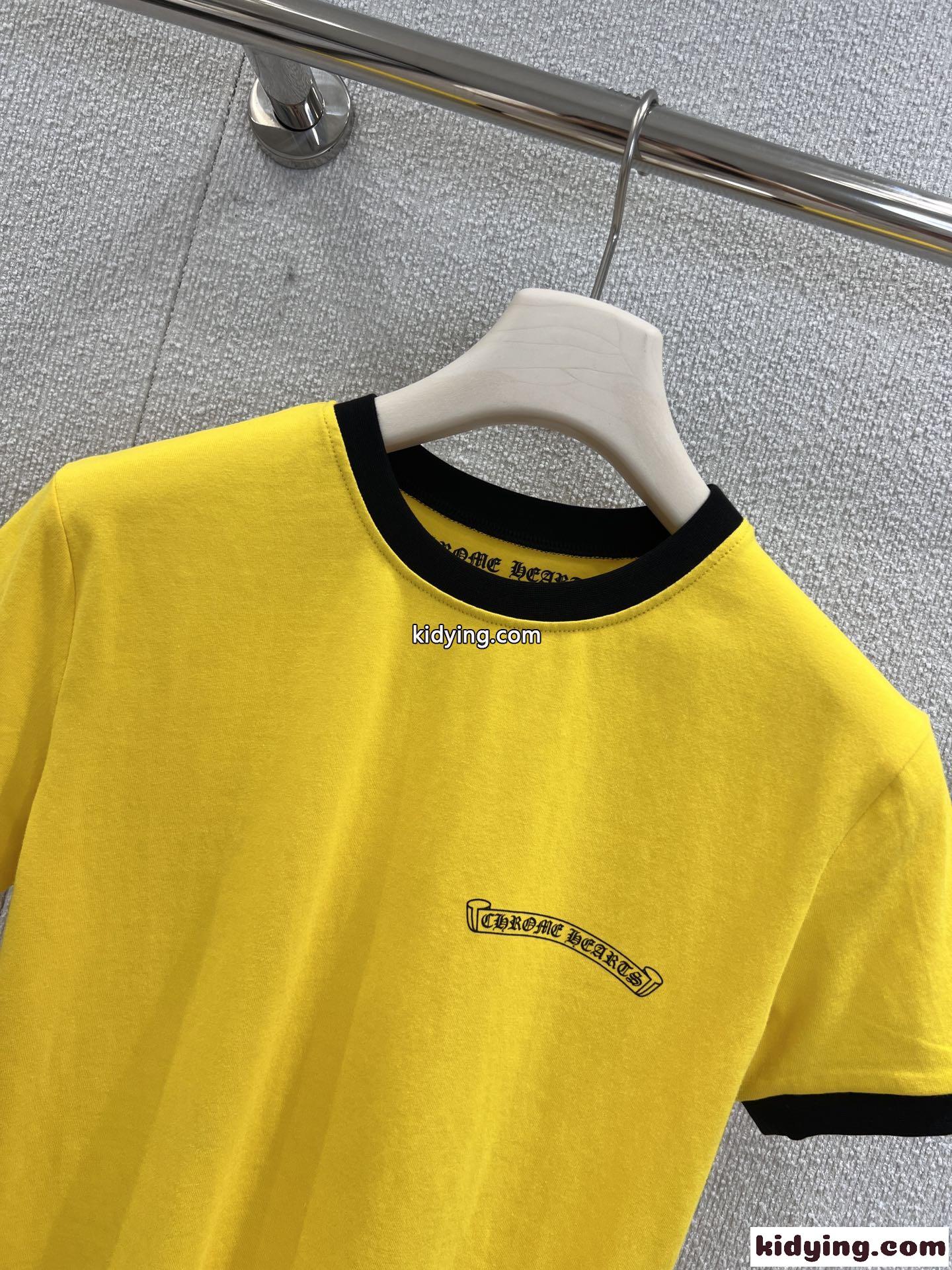 カジュアル ロゴプリント 半袖Tシャツ クロムハーツ Tシャツ 偽物 コットン イエロー-0