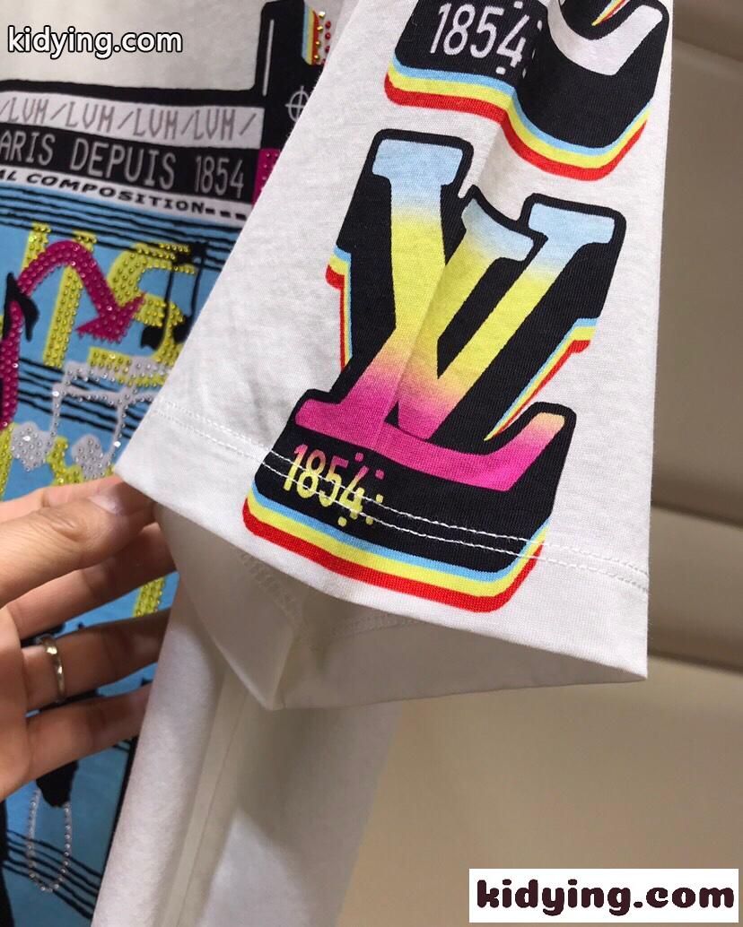 おしゃれ プリント クルーネック コットン 半袖Tシャツ ルイ・ヴィトン Tシャツ コピー 人気-1