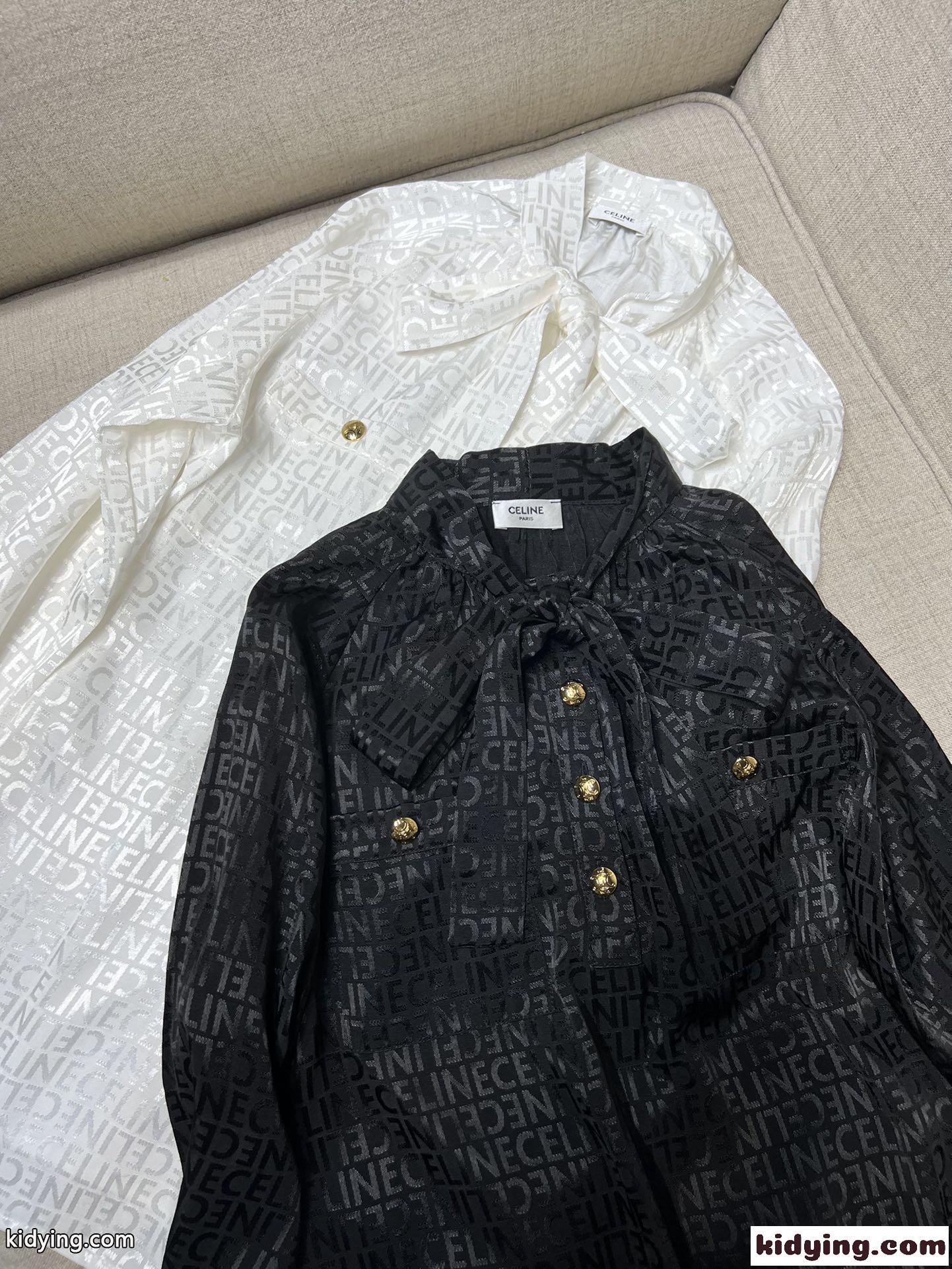 上品 ロゴ入り フェミニン 通勤 おしゃれ セリーヌ シャツ コピー 長袖 ボウタイ ブラウス-1