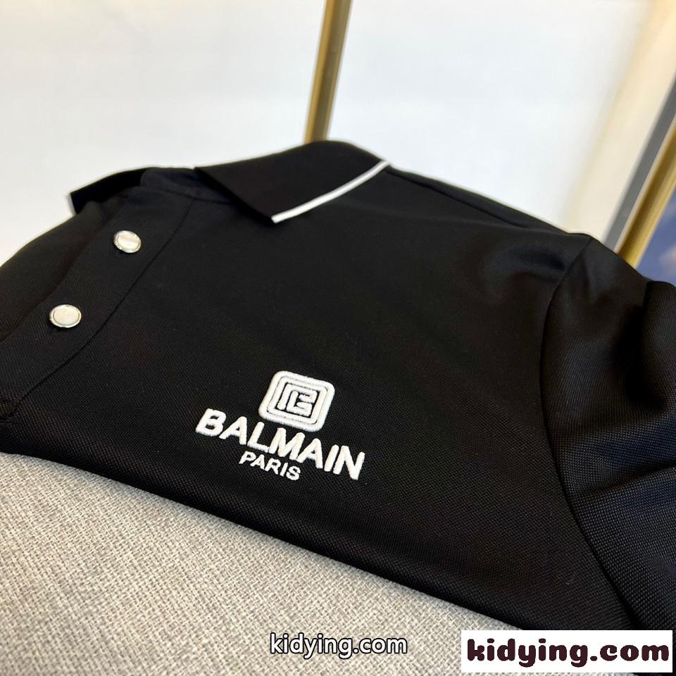 洗練された 定番 コットンピケ 半袖 ポロシャツ バルマン Tシャツ コピー ブラック-1