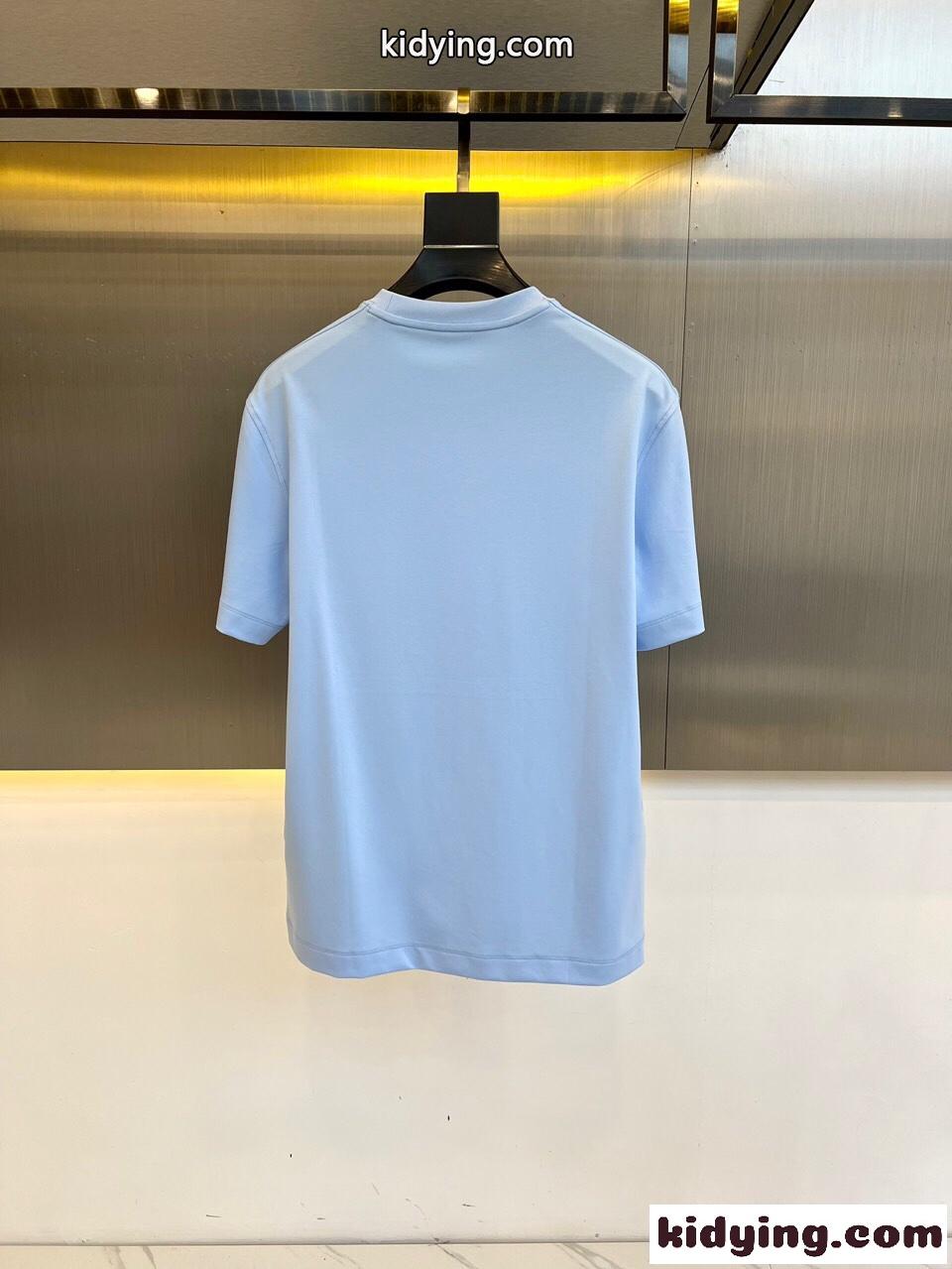 快適 冷感 クルーネック 半袖Tシャツ エルメネジルド・ゼニア Tシャツ コピー ライトブルー-4