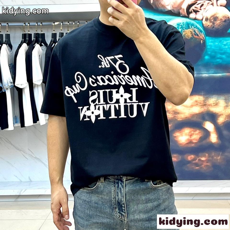 定番 カジュアル プリント 半袖Tシャツ ルイ・ヴィトン Tシャツ コピー ブラック-2