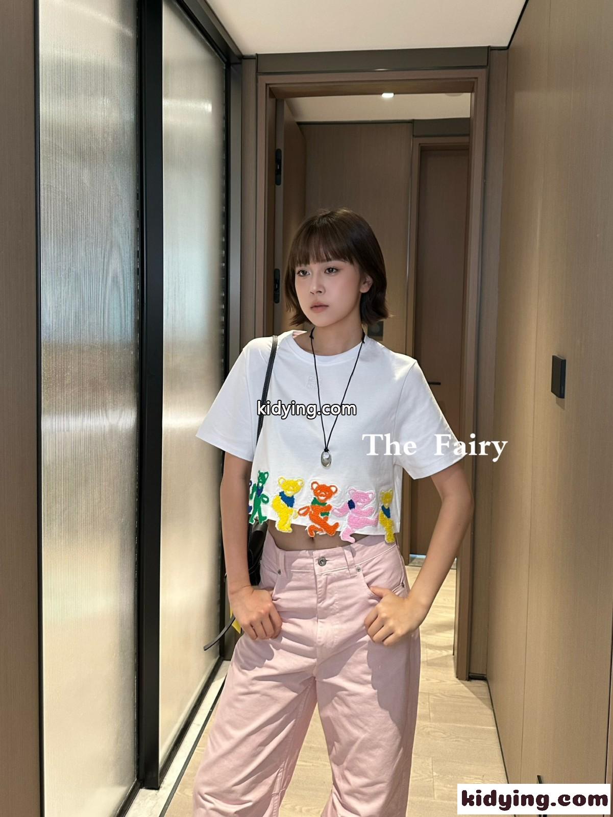 可愛い おしゃれ クロップドTシャツ ロエベ Tシャツ コピー コットン ホワイト-4