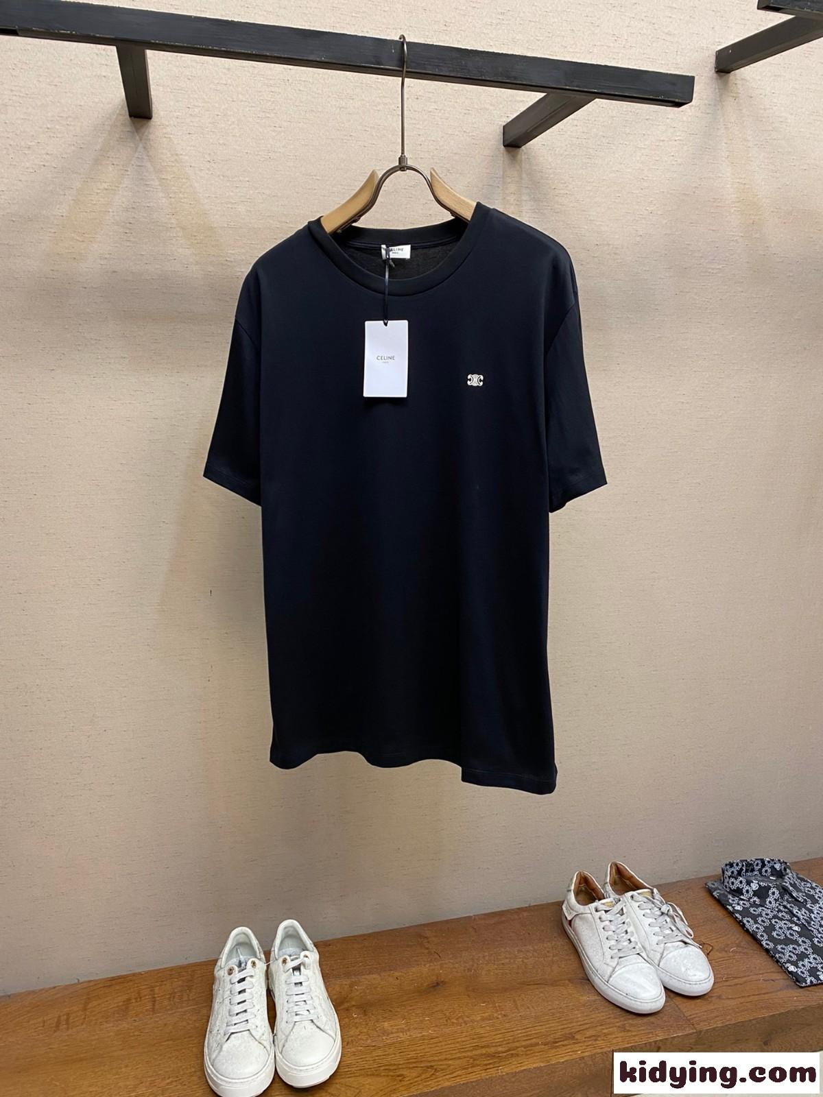 シンプル カジュアル クルーネック セリーヌ 半袖Tシャツ コピー ユニセックス ブラック-2