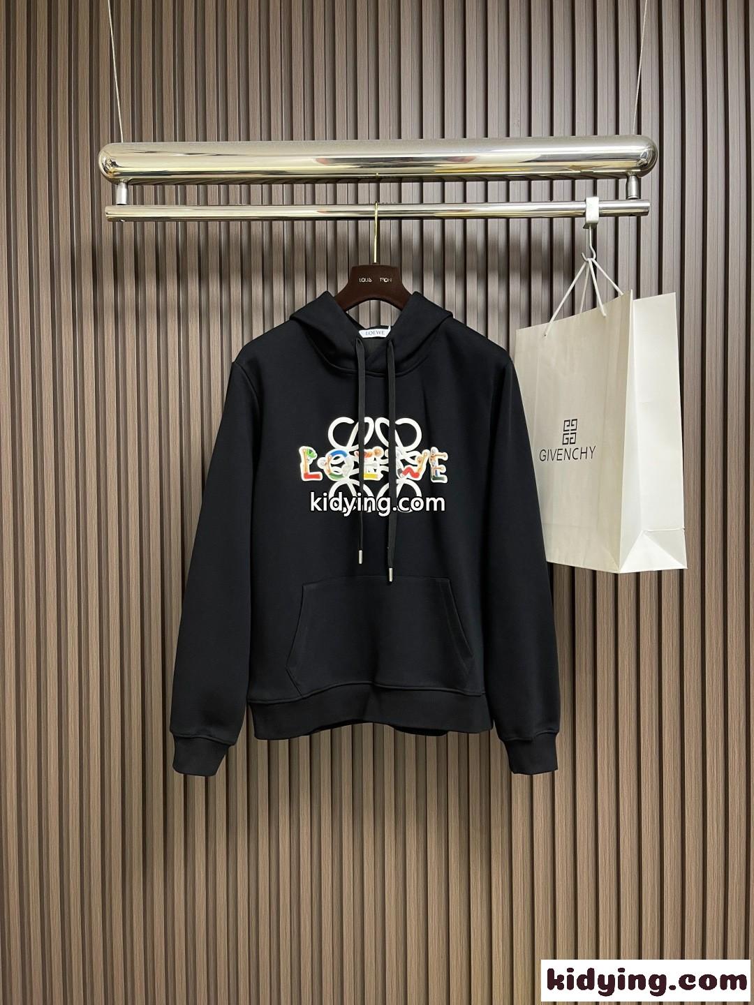 ロエベ パーカー 偽物 シンプル 合わせやすい ロゴ フーディー ブラック-0