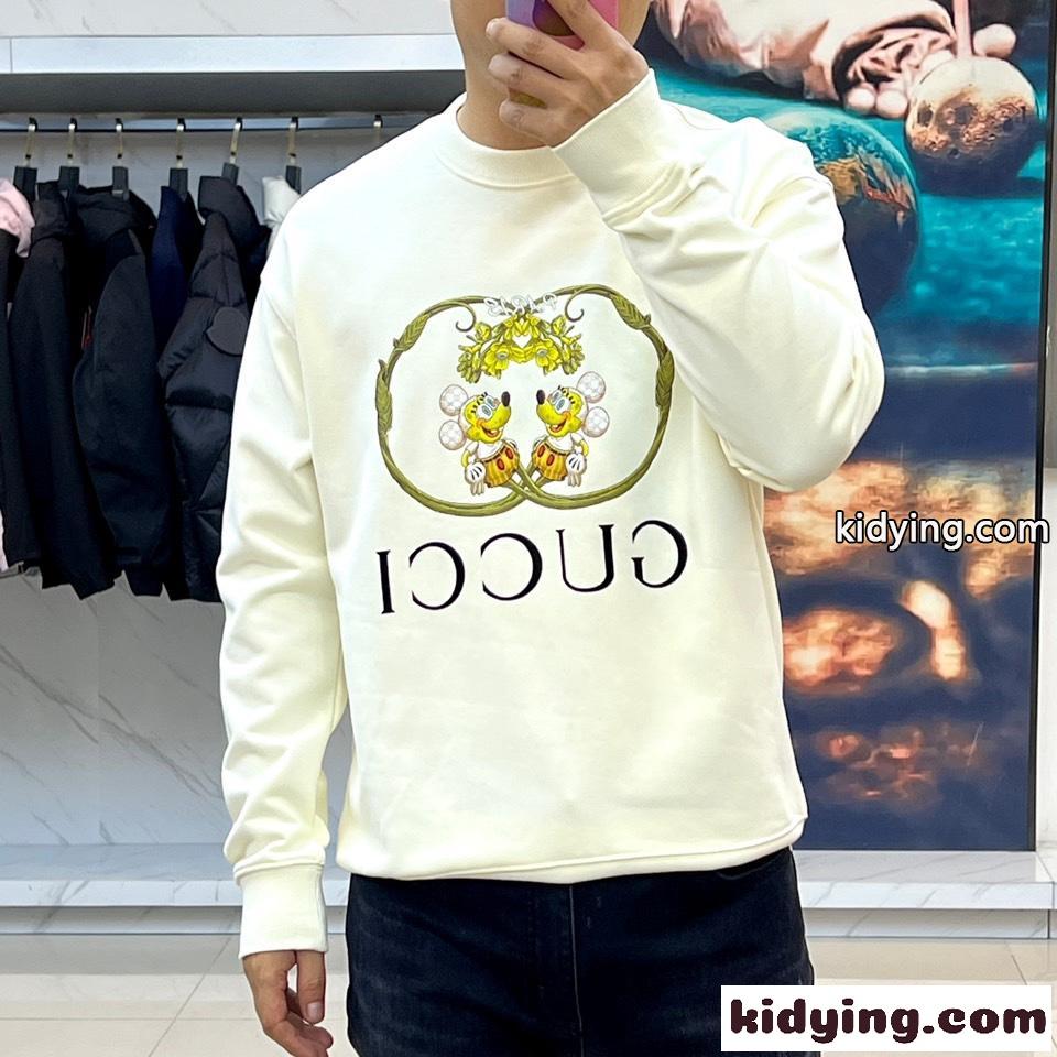 プリント コットン スウェットシャツ グッチ Tシャツ コピー クルーネック ベージュ-1