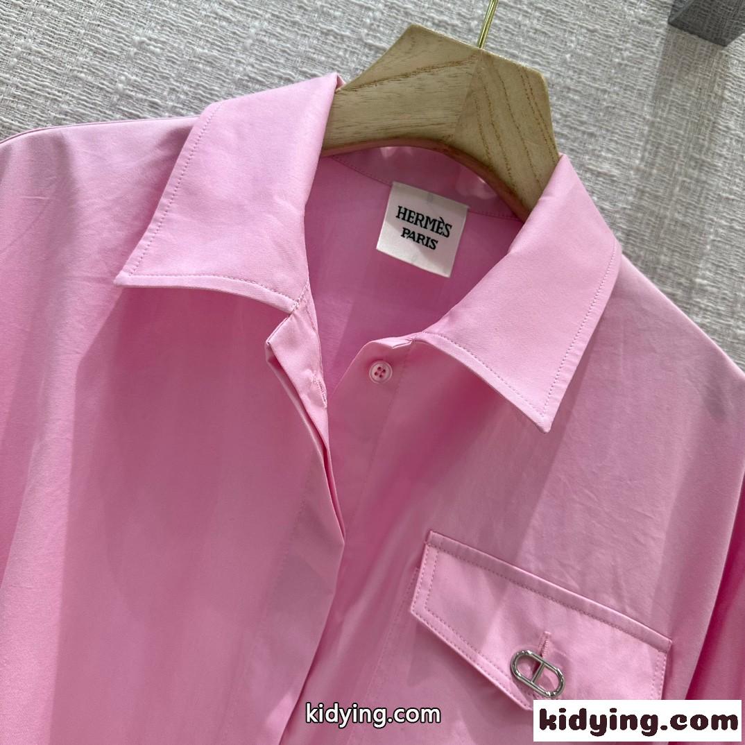 23SS◆シンプルお洒落♪無地 シャツワンピース エルメス ワンピース コピー レディース ピンク-1