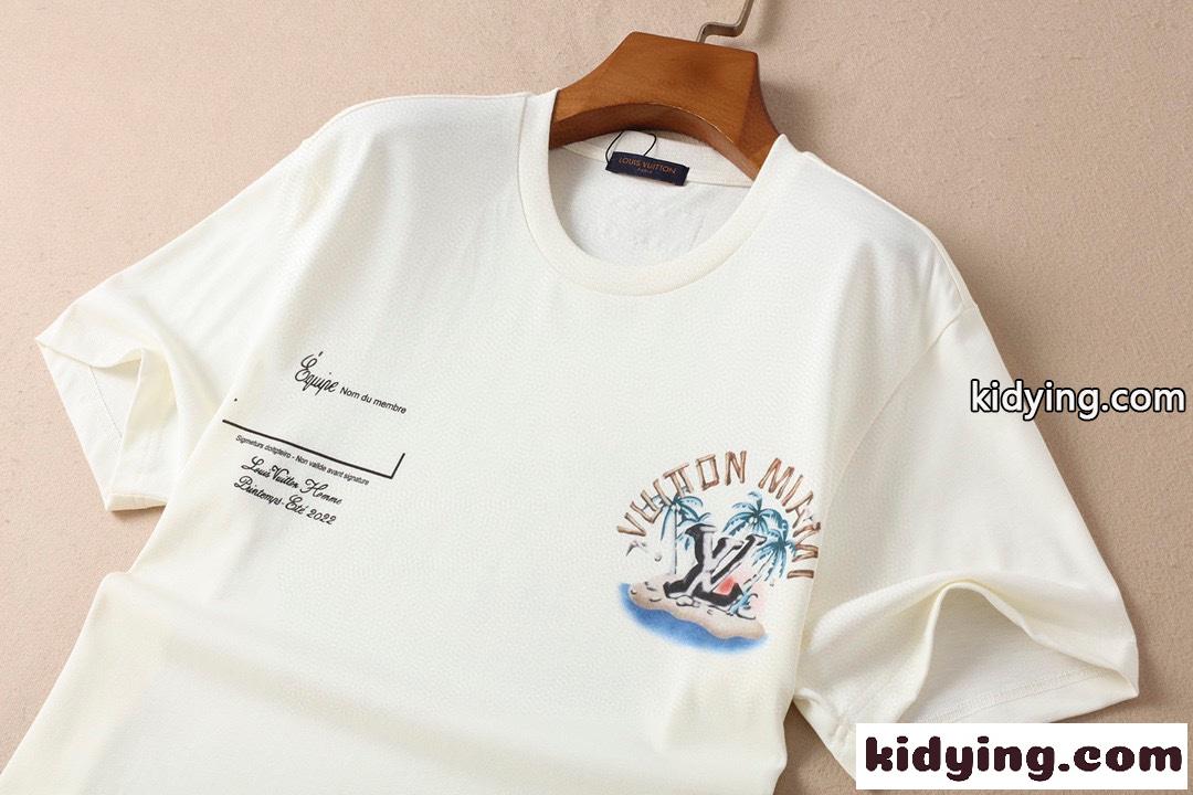 高級感 カジュアル ロゴ プリント クルーネック ルイ・ヴィトン Tシャツ コピー 春夏 半袖 トップス-1