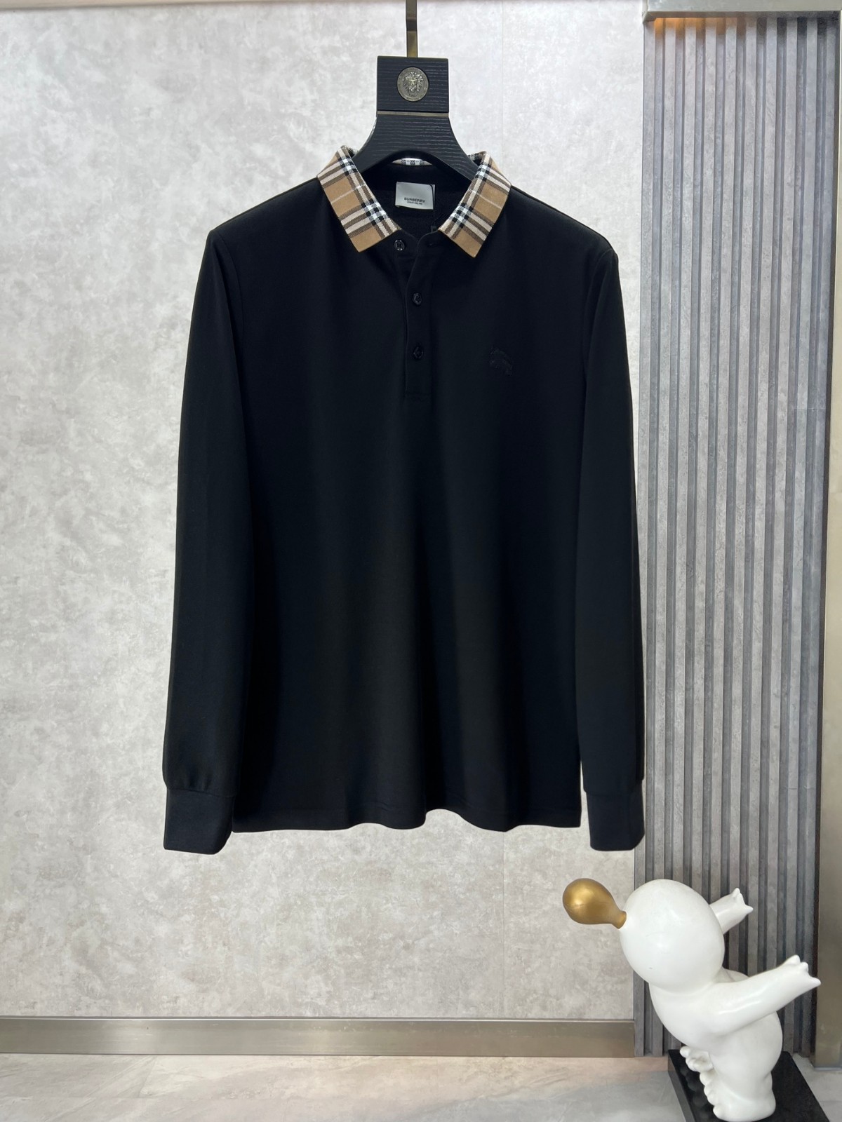 チェックカラー ロングスリーブ ポロシャツ バーバリー Tシャツ コピー ブラック-0