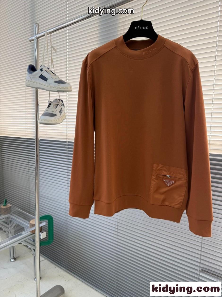 プラダ Tシャツ 偽物 シンプル カジュアル スウェットシャツ ブラウン-2