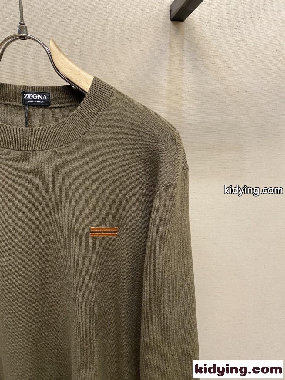 シンプル 上品 クルーネック ニット エルメネジルド・ゼニア セーター 偽物 グリーン-2