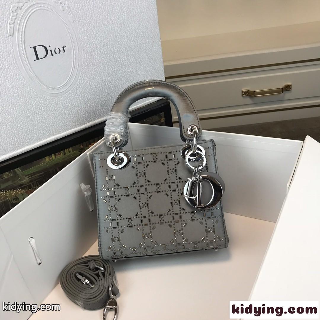 クリスチャン・ディオール バッグ コピー 大人気 LADY DIOR カナージュ サテン ミニバッグ グレー-0