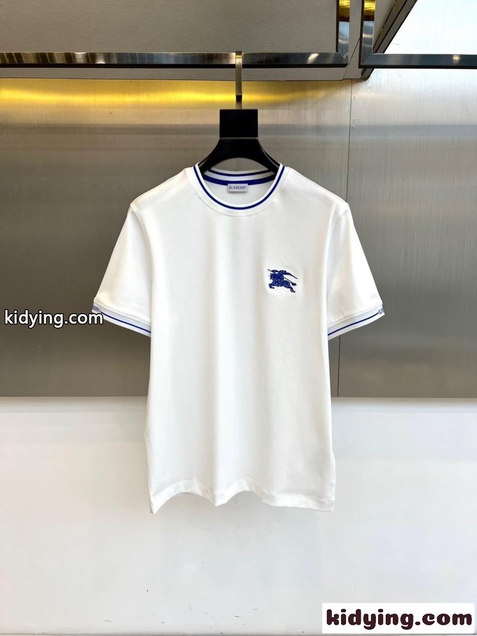シンプル ロゴ刺繍 コットン 半袖Tシャツ バーバリー Tシャツ 偽物 ホワイト-0