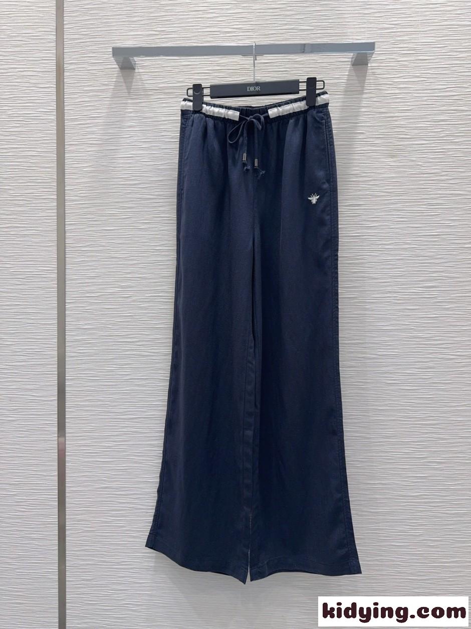 リネン ワイドパンツ クリスチャン・ディオール パンツ 偽物 ネイビー-0
