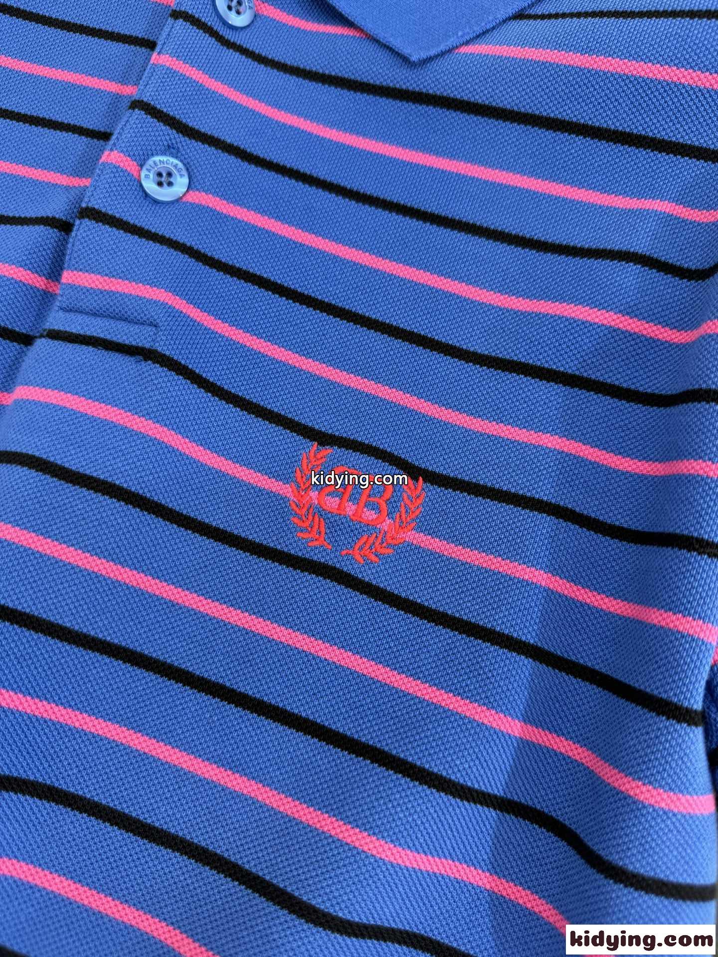 ユニセックス ローレル コットン ピケ ポロシャツ バレンシアガ Tシャツ コピー ブルー-3