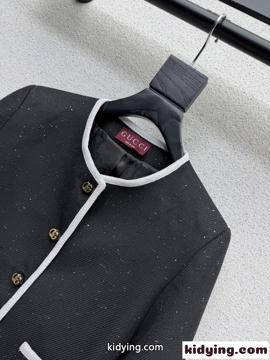 ダブルG ボタン付き ノーカラージャケット グッチ ジャケット コピー ブラック-2