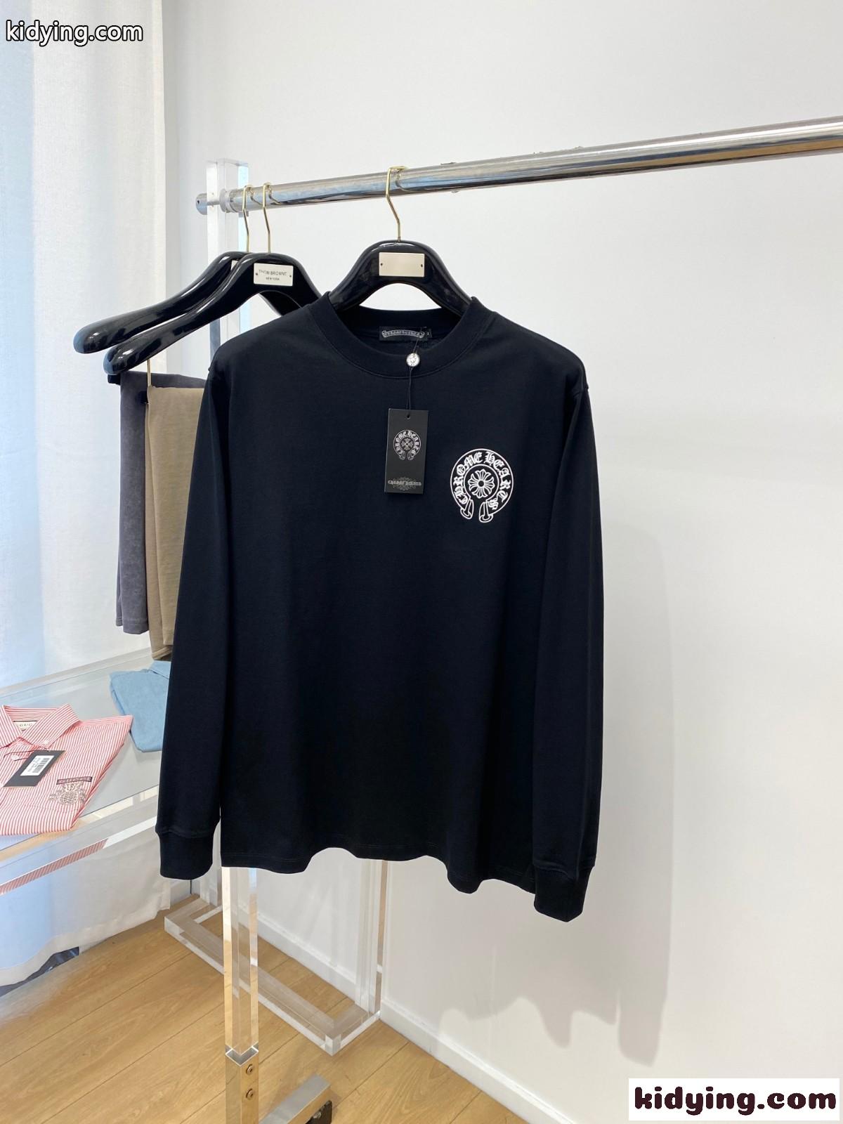 おしゃれ シンプル クルーネック プリント 長袖Tシャツ クロムハーツ Tシャツ コピー ブラック-2
