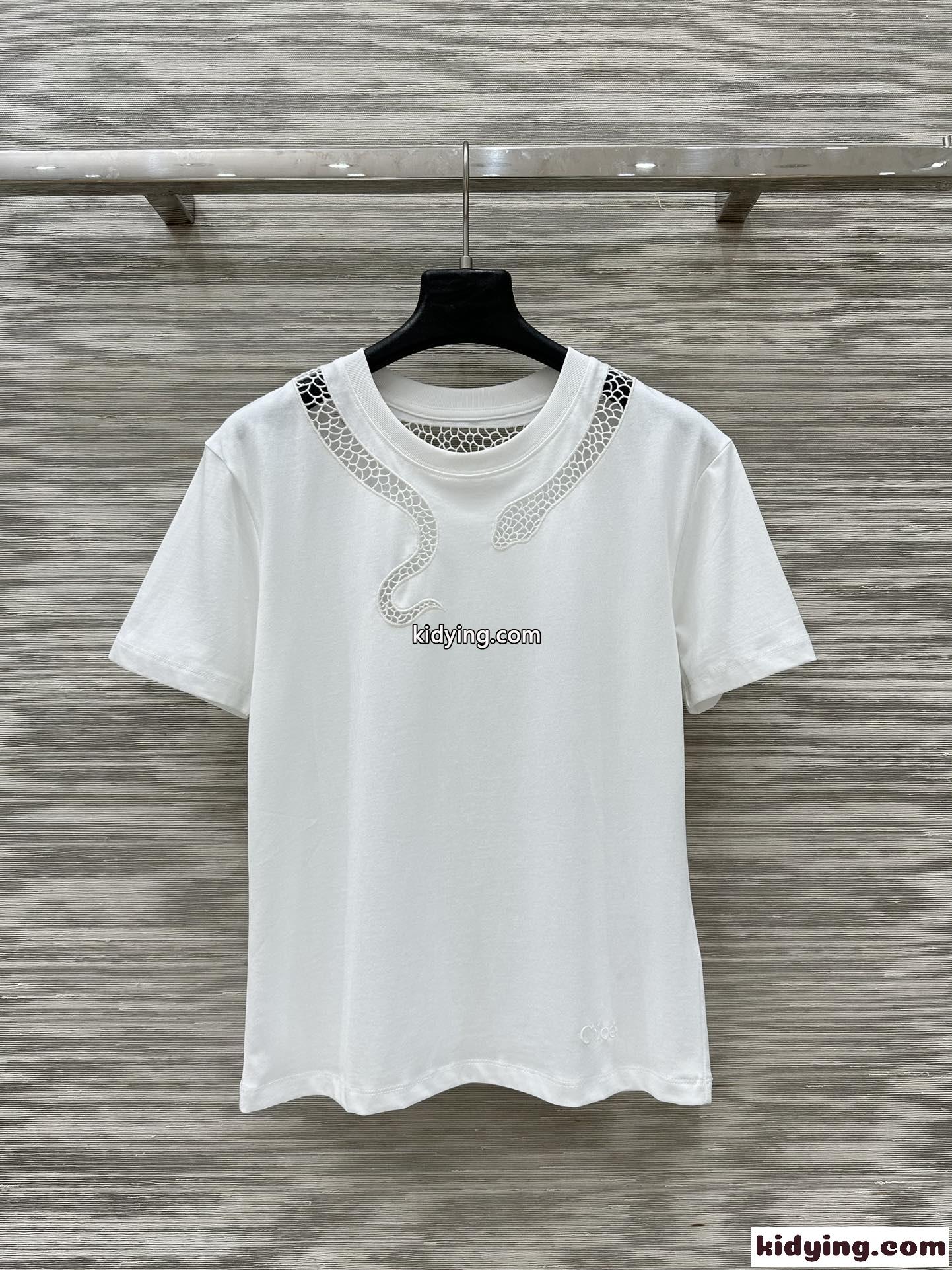 コットンジャージー ギピュールTシャツ クロエ Tシャツ スーパーコピー クルーネック-2