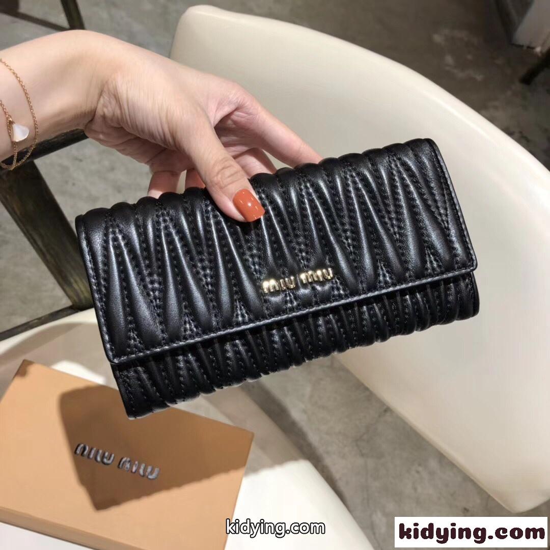 人気 レディース 長財布 ミュウミュウ 財布 コピー 大容量 シープスキン ブラック-1