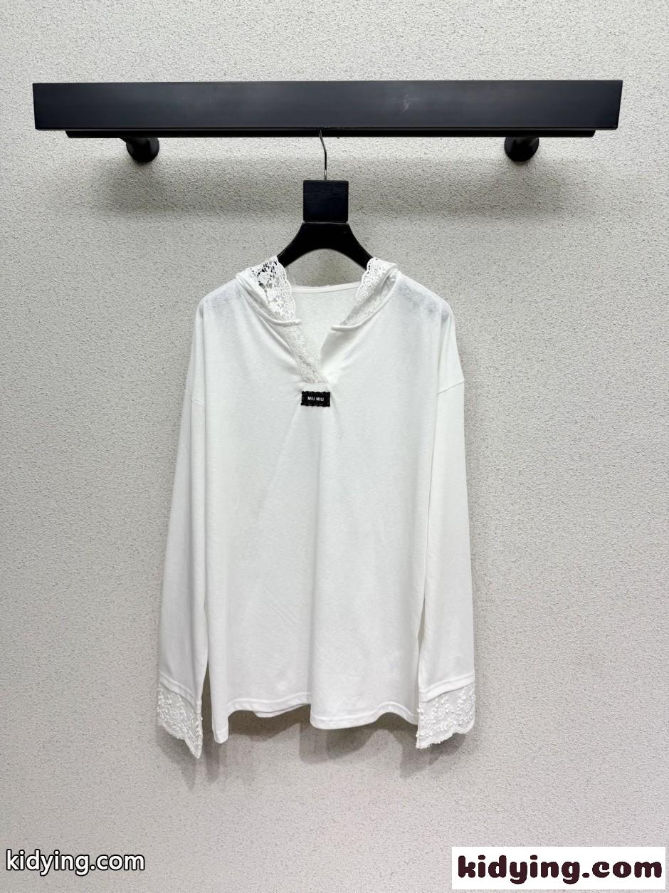 カジュアル フード付き プルオーバー ミュウミュウ Tシャツ コピー ホワイト-2