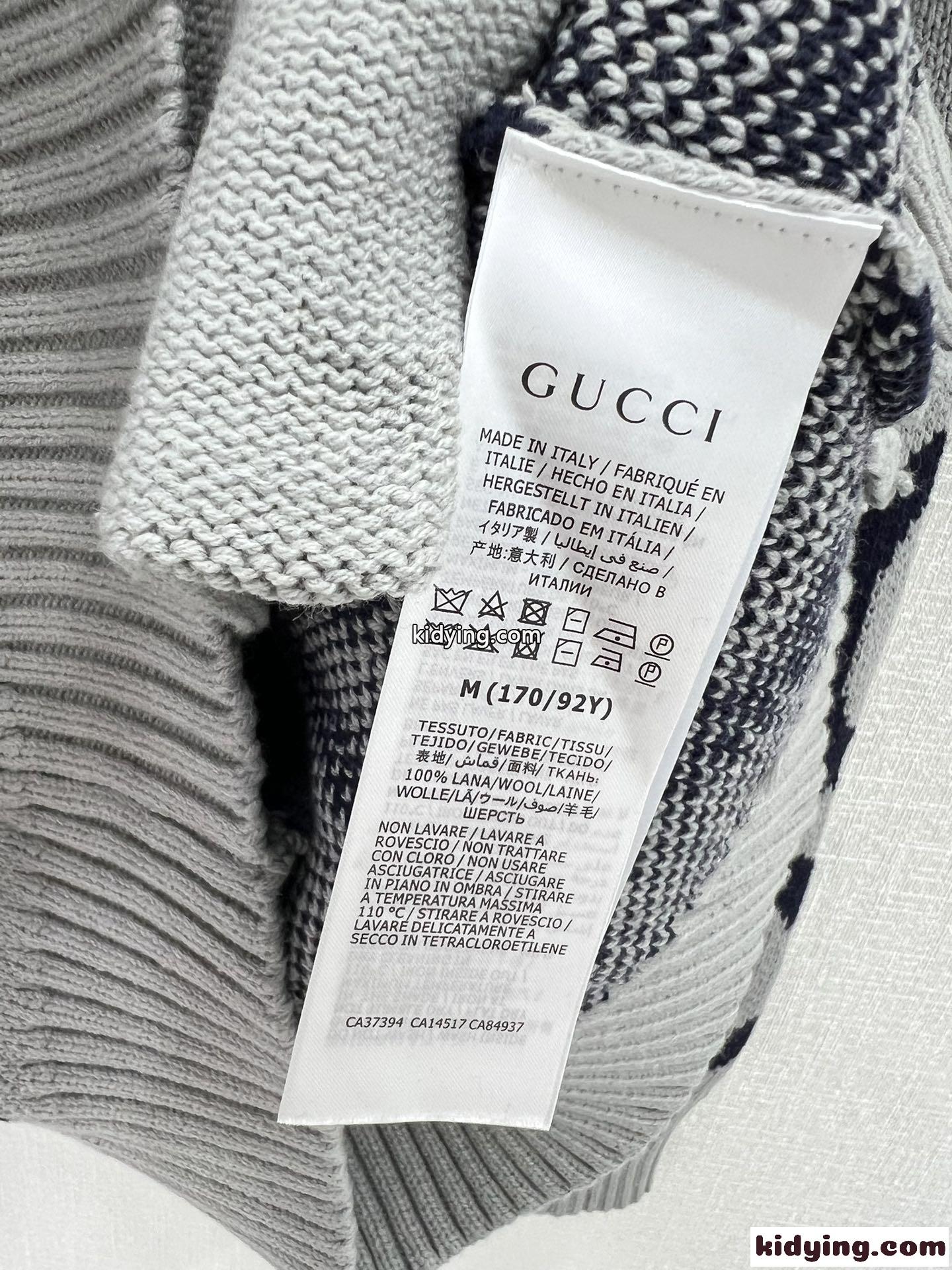 GUCCI インターシャ ウール カーディガン グッチ ニット コピー ユニセックス グレー-2