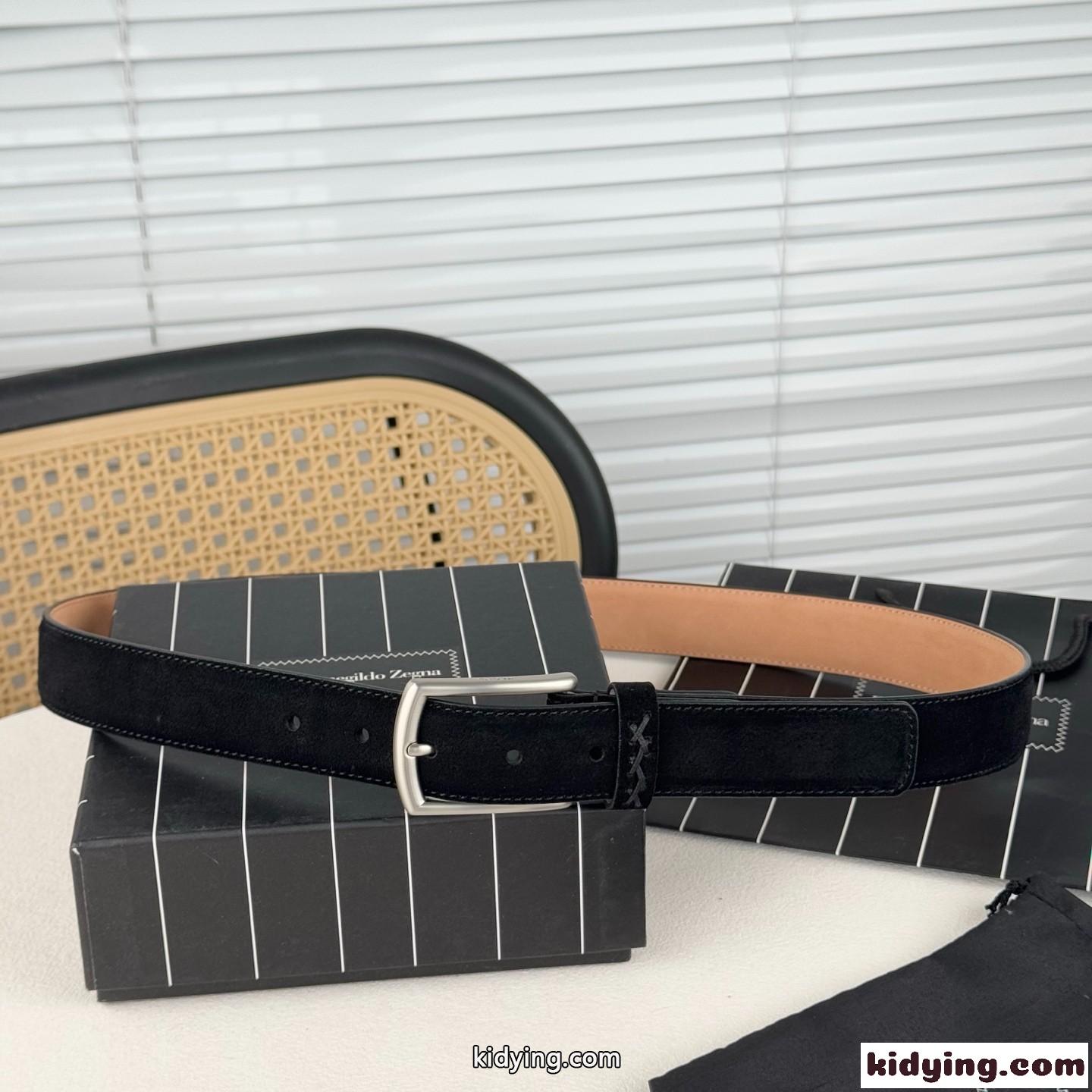 シンプル 上品 スエードベルト エルメネジルド・ゼニア ベルト コピー ブラック-4
