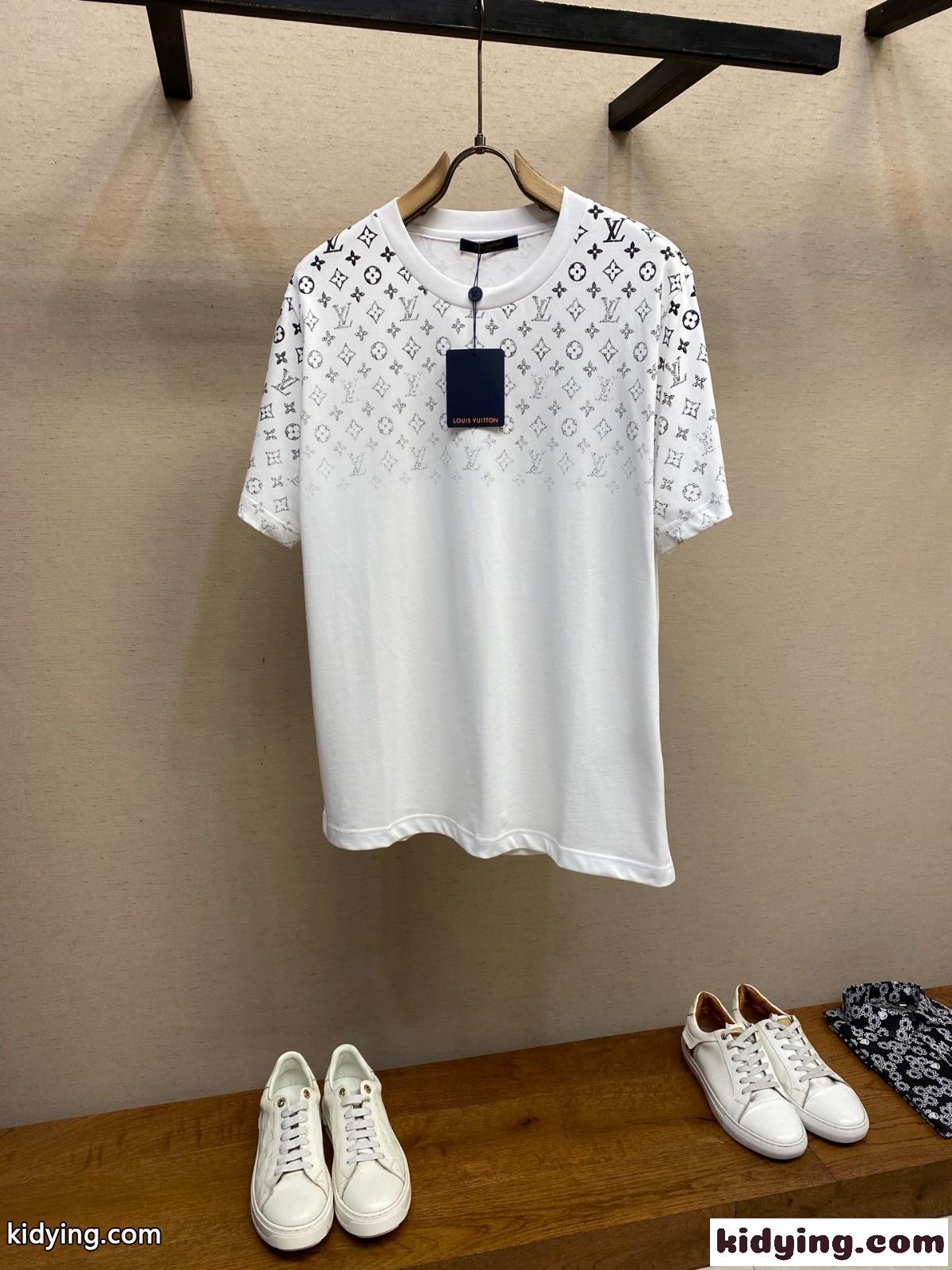 グラディエントコットンTシャツ ルイ・ヴィトン Tシャツ コピー クルーネック ホワイト-0
